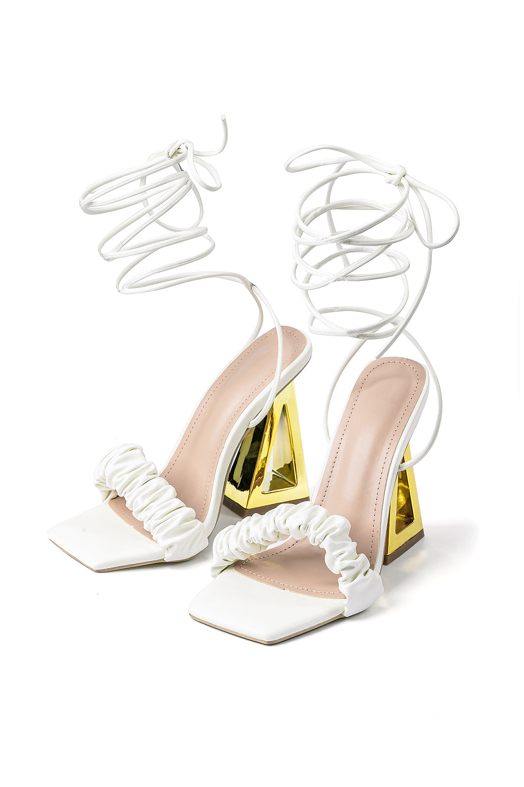 Faux Leather Ruched Crossed Strappy Open-Toe Sandals