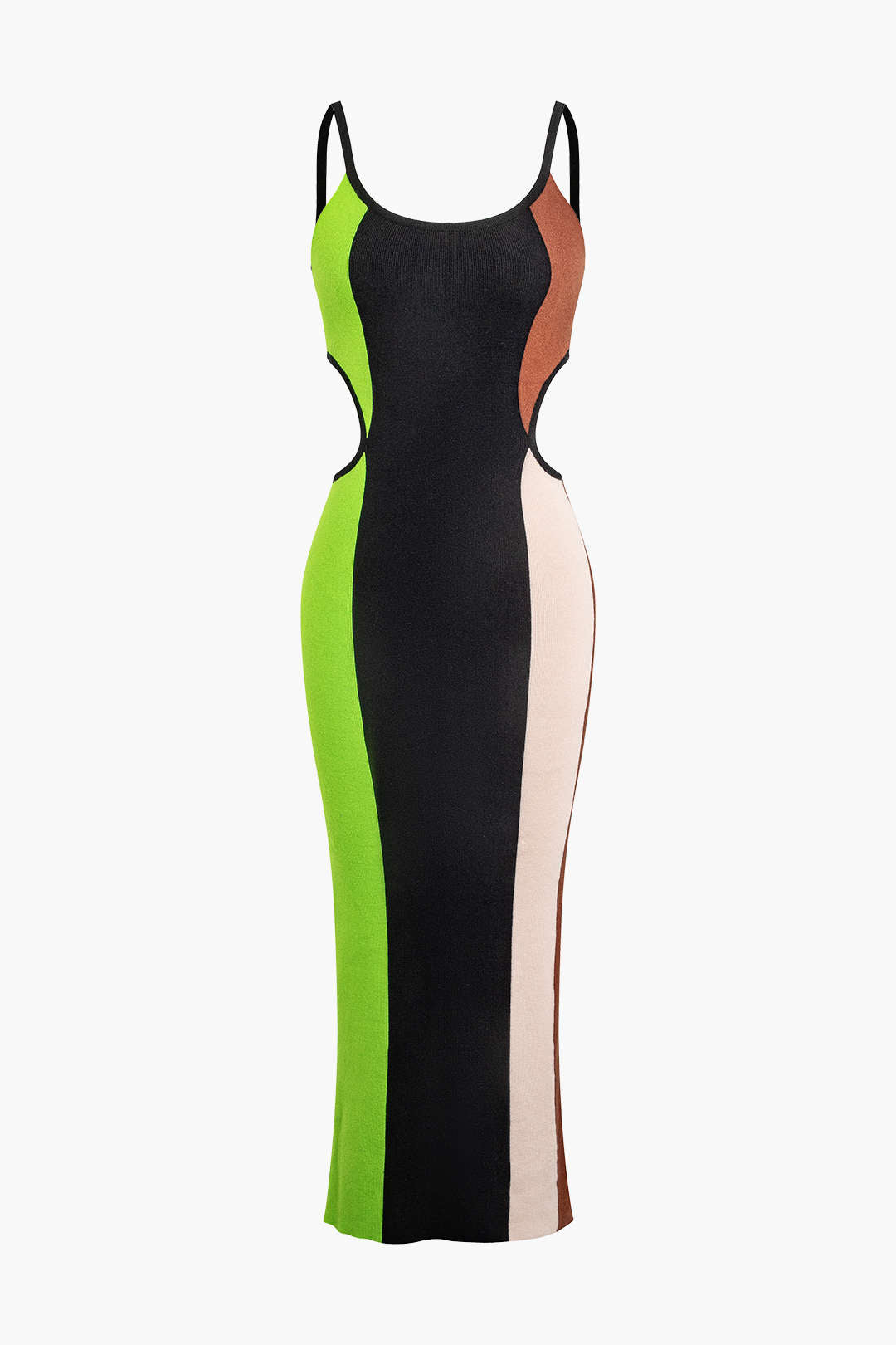 Color Block Cut Out Slip Knit Midi Dress