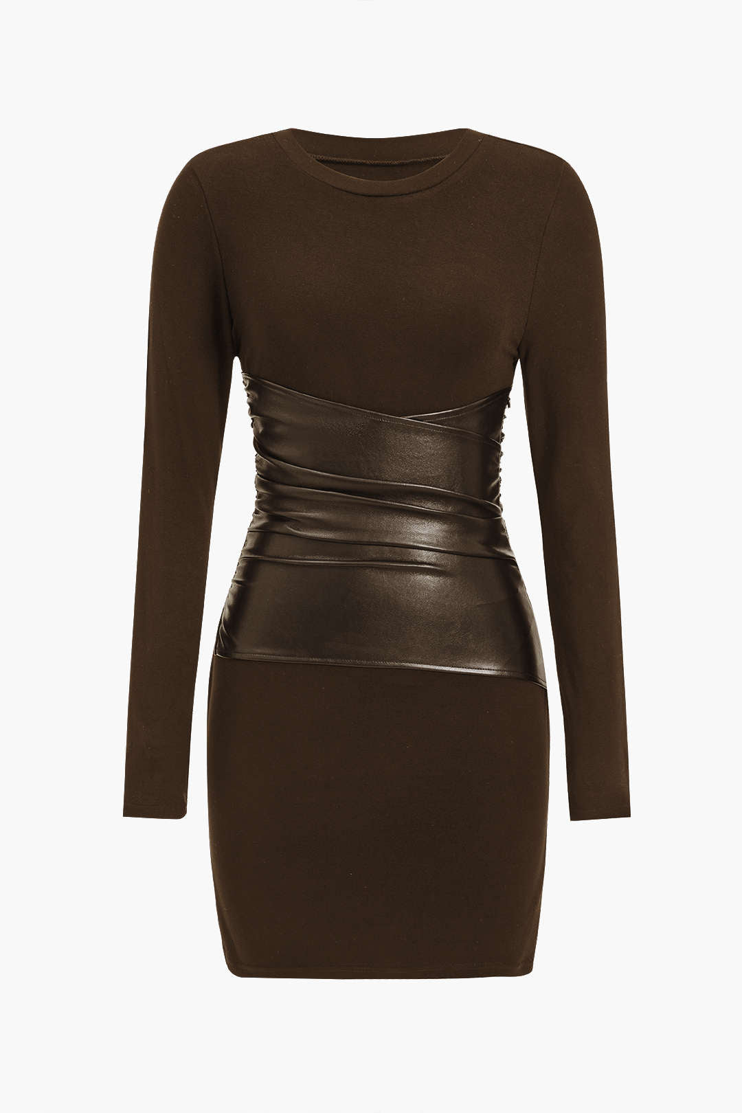 Faux Leather Patchwork Long Sleeve Mini Dress