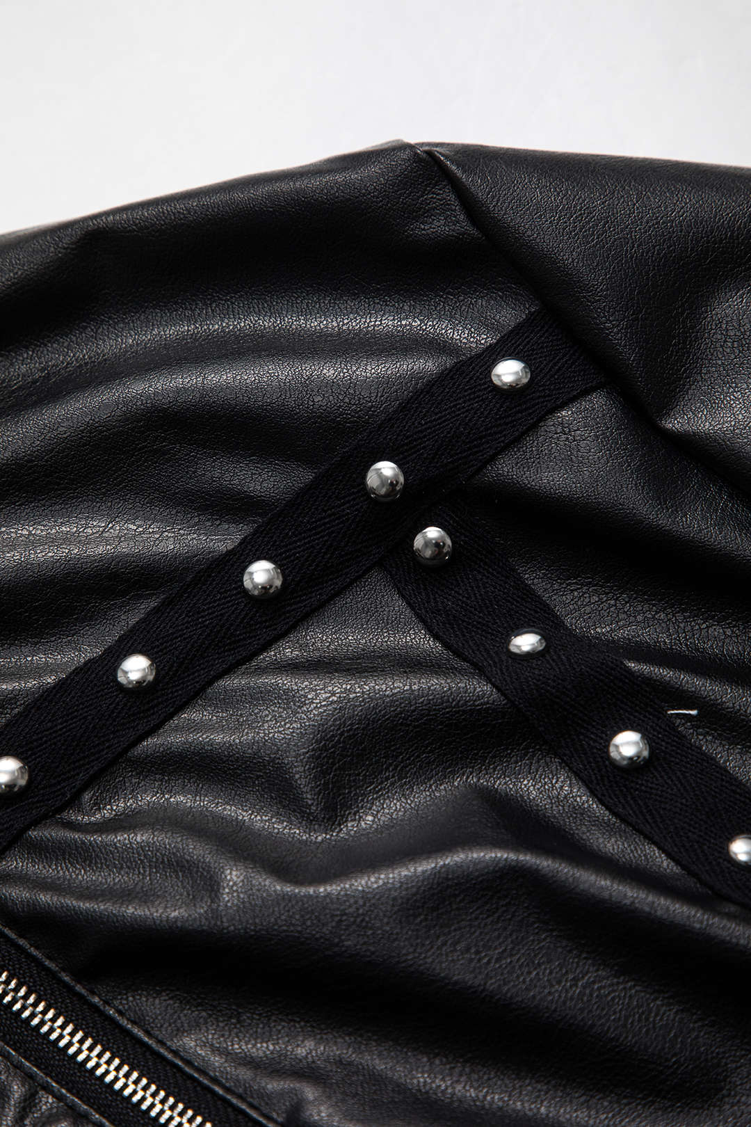 Faux Leather Zipper Rivet Long Sleeve Jacket