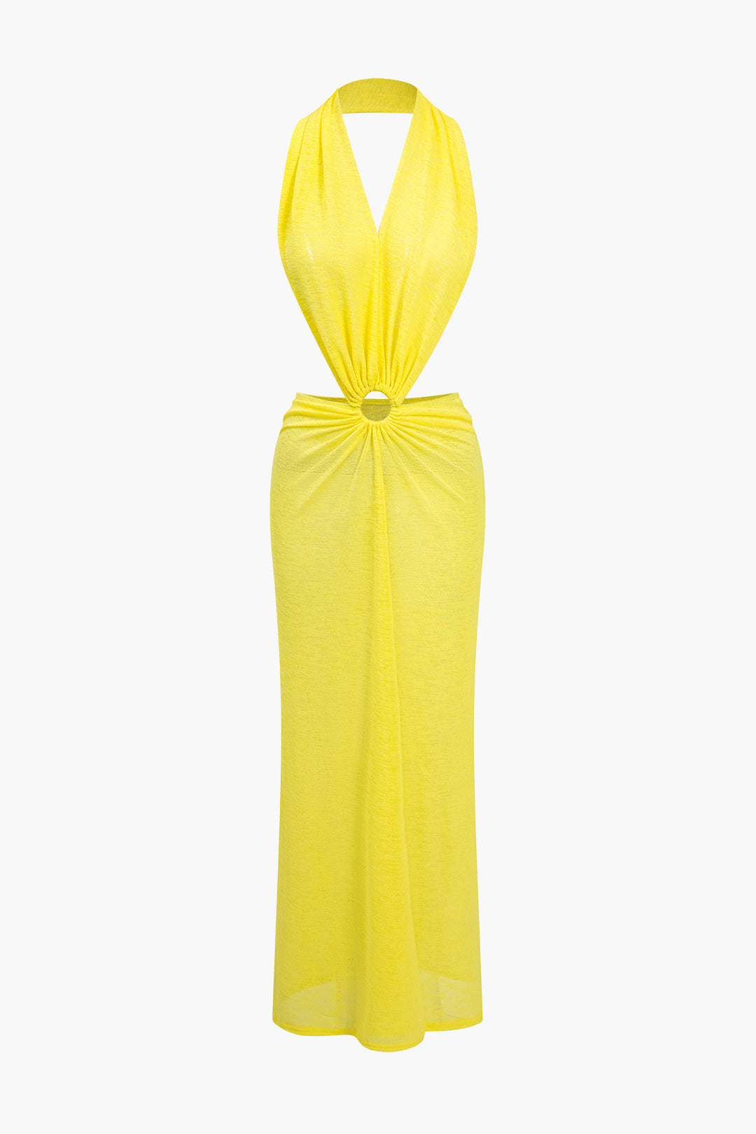 V-neck Backless Ring Halter Maxi Dress