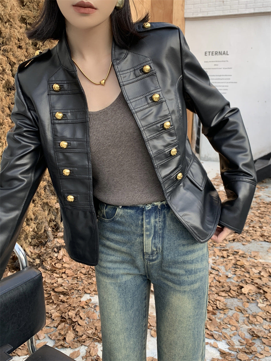 Genuine Leather Bomber Crop Jacket