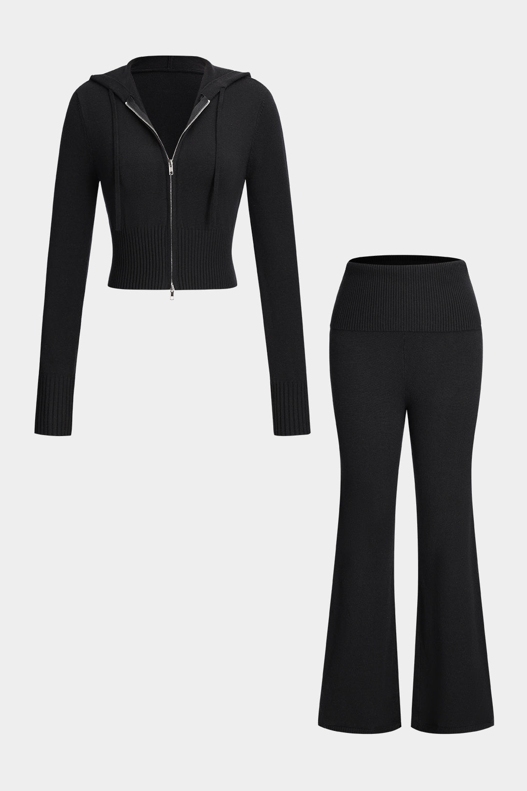 Hooded Zipper Long Sleeve Top And Trousers Set