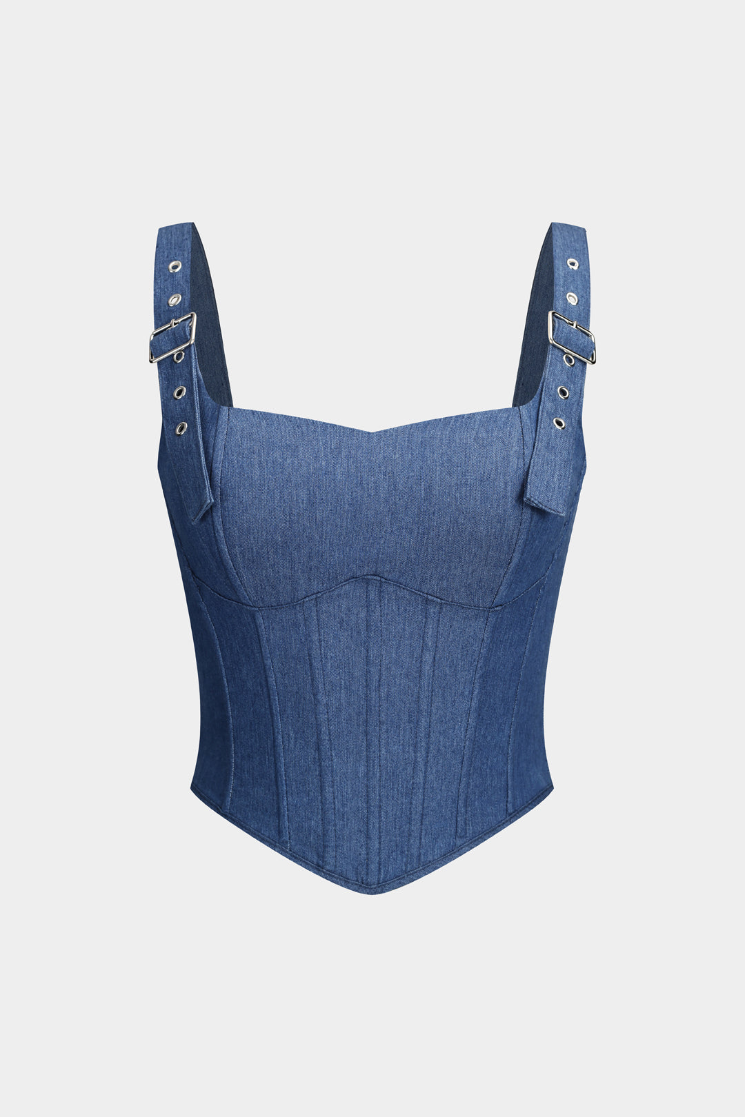 Denim Metallic Tie Back Corset Crop Cami Top