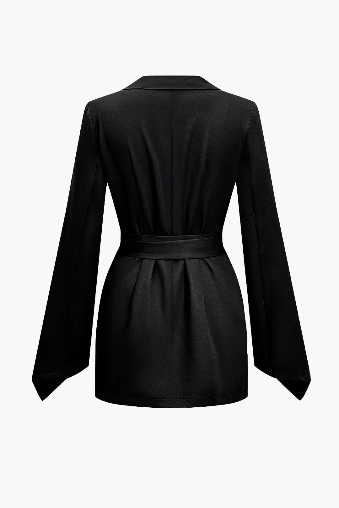 Basic Solid Notched Lapel Belted Blazer