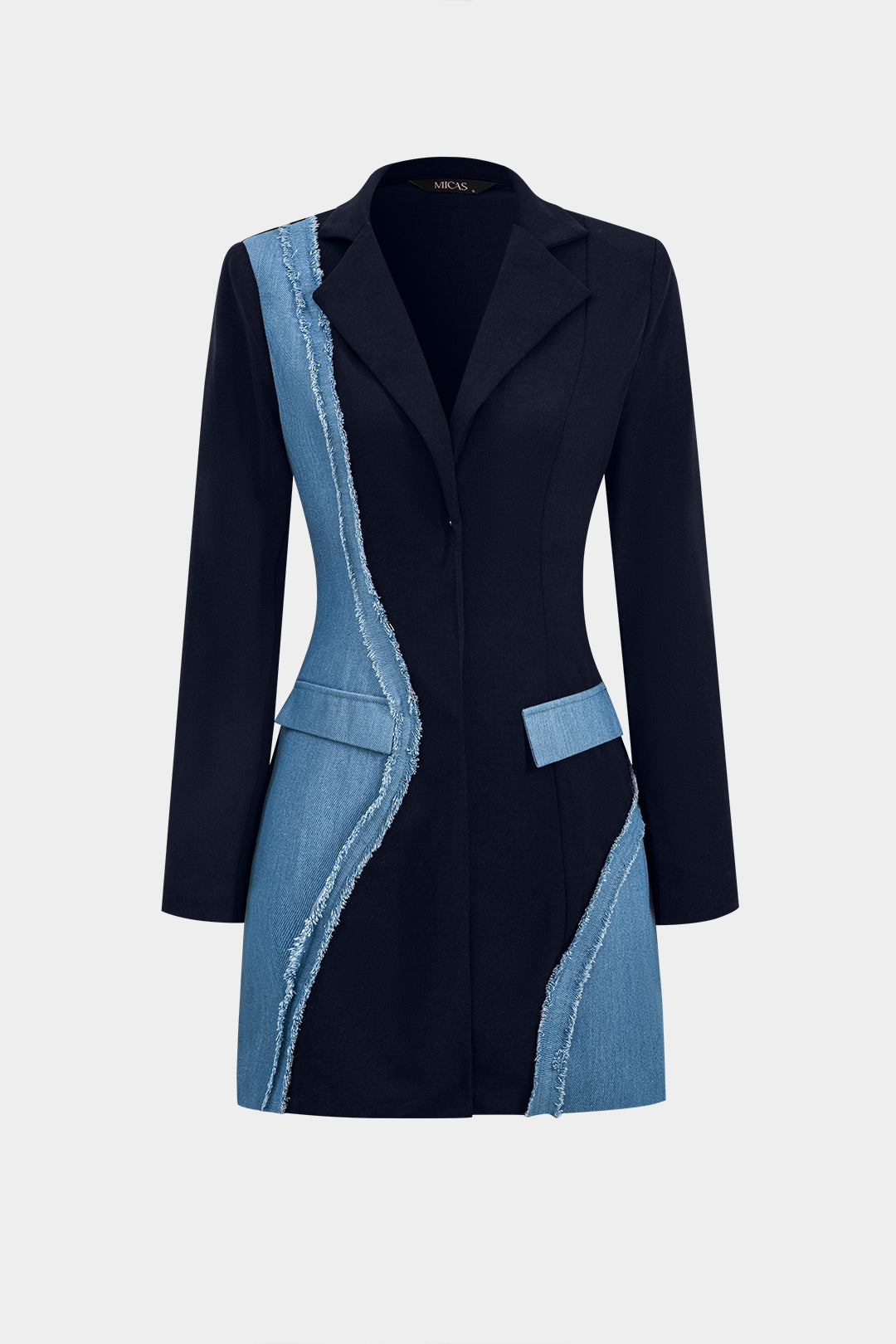 Denim Patchwork Long Sleeve Blazer Suit Mini Dress