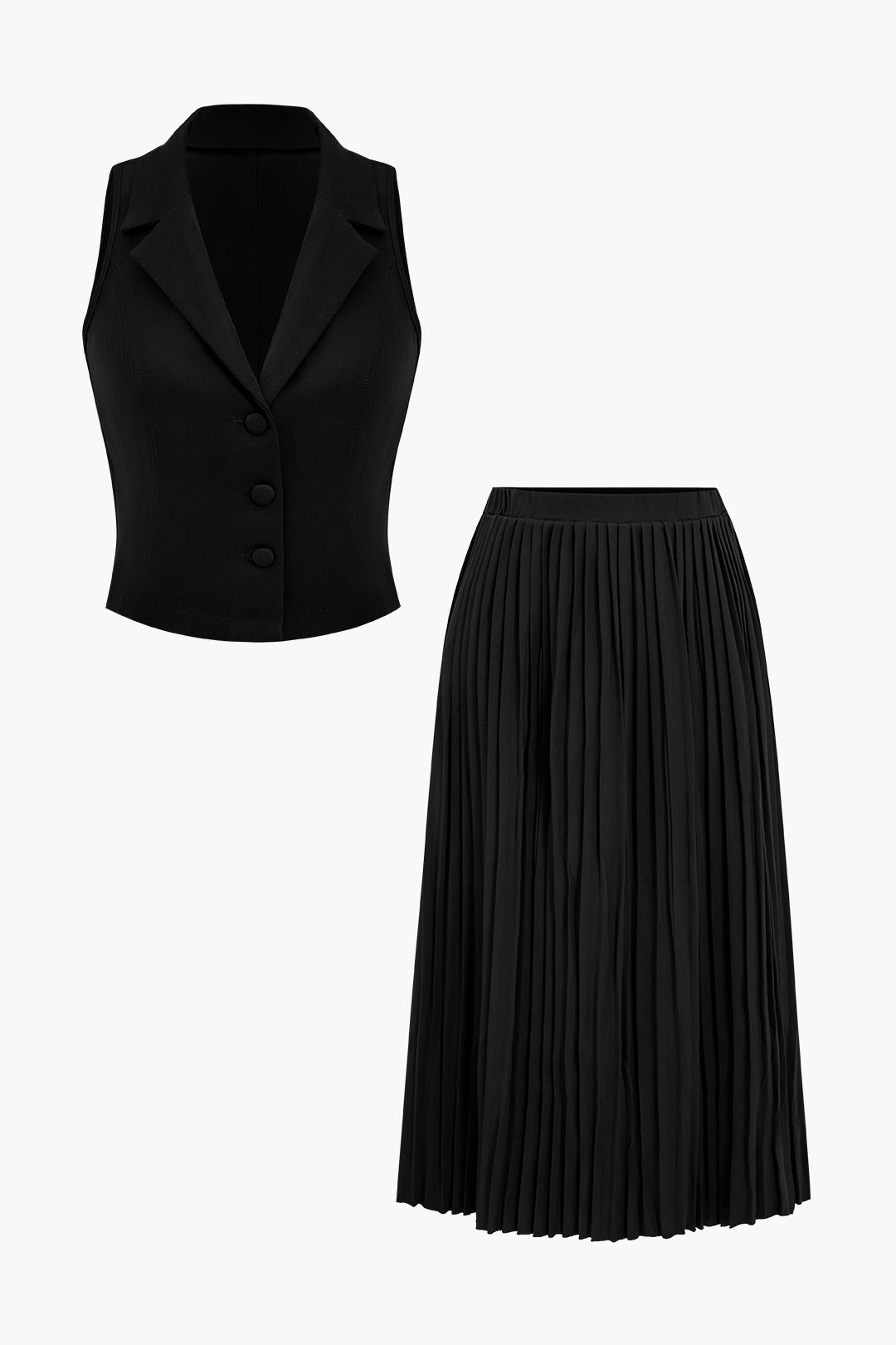 Solid Tank Top And Pleated Skirt Set