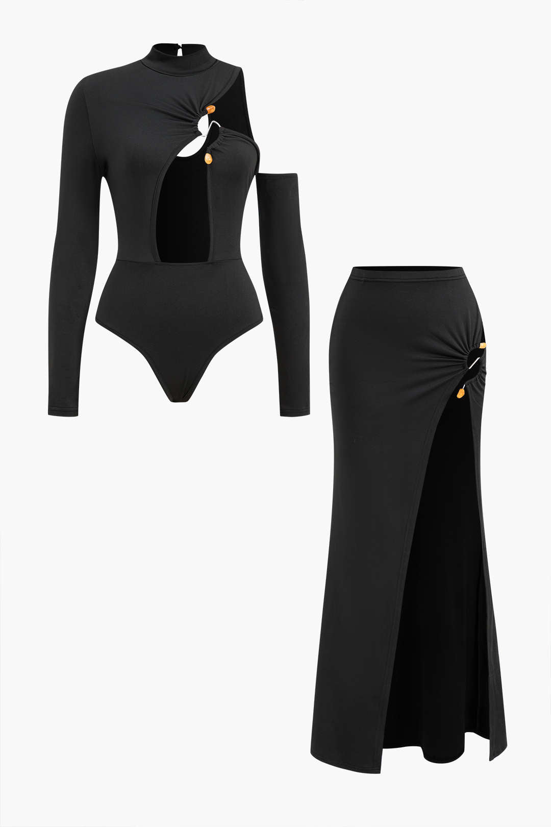 Cutout Bodysuit And High-Slit Skirt Set