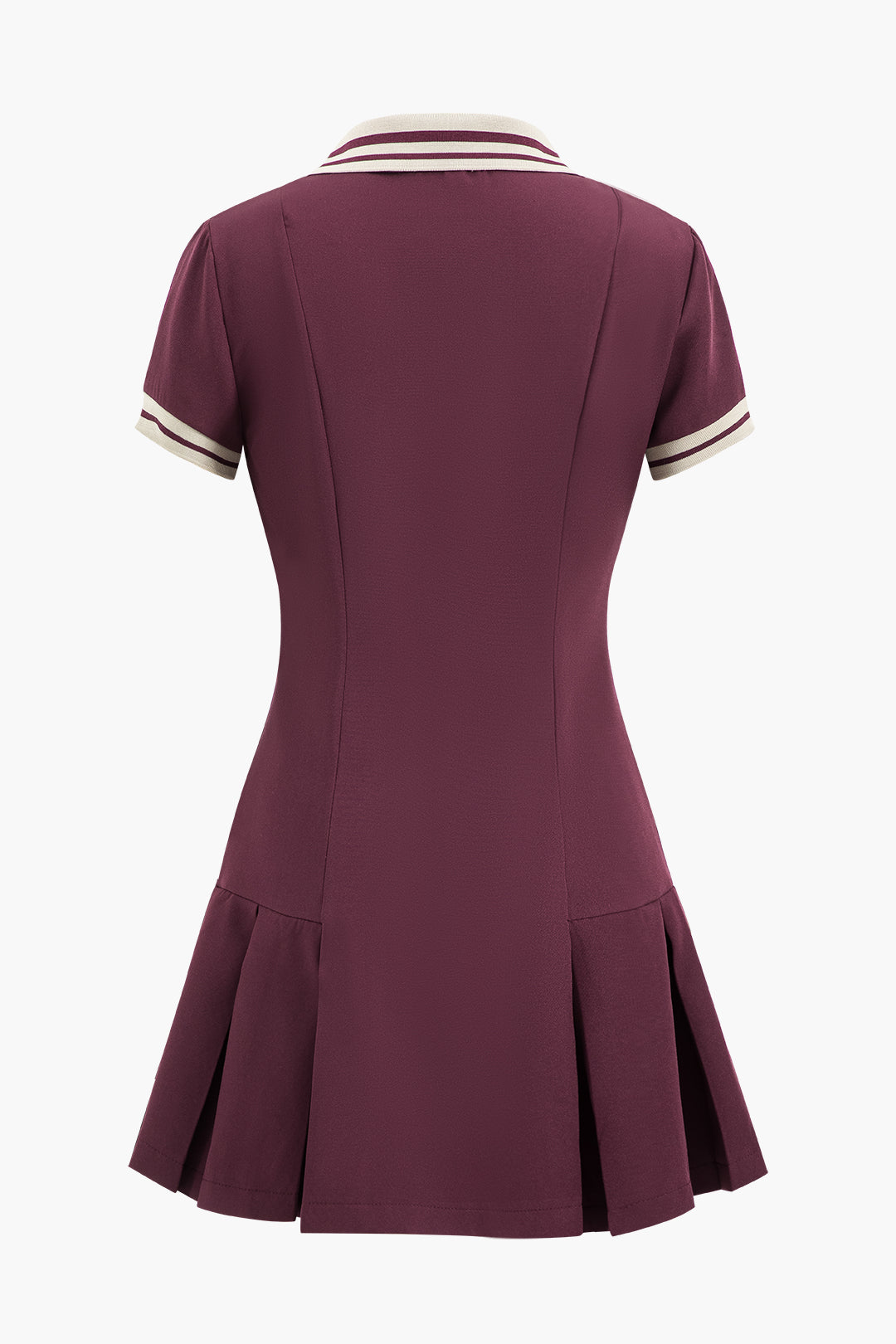 Pleated Button Short Sleeve Mini Dress