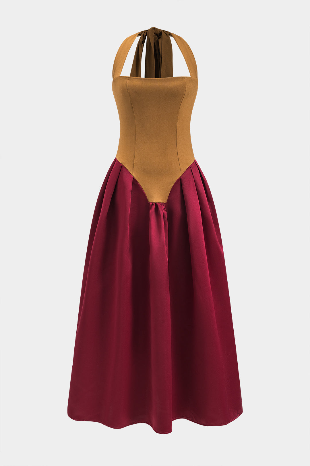 Contrast Satin Pleated Tie-Up Maxi Dress