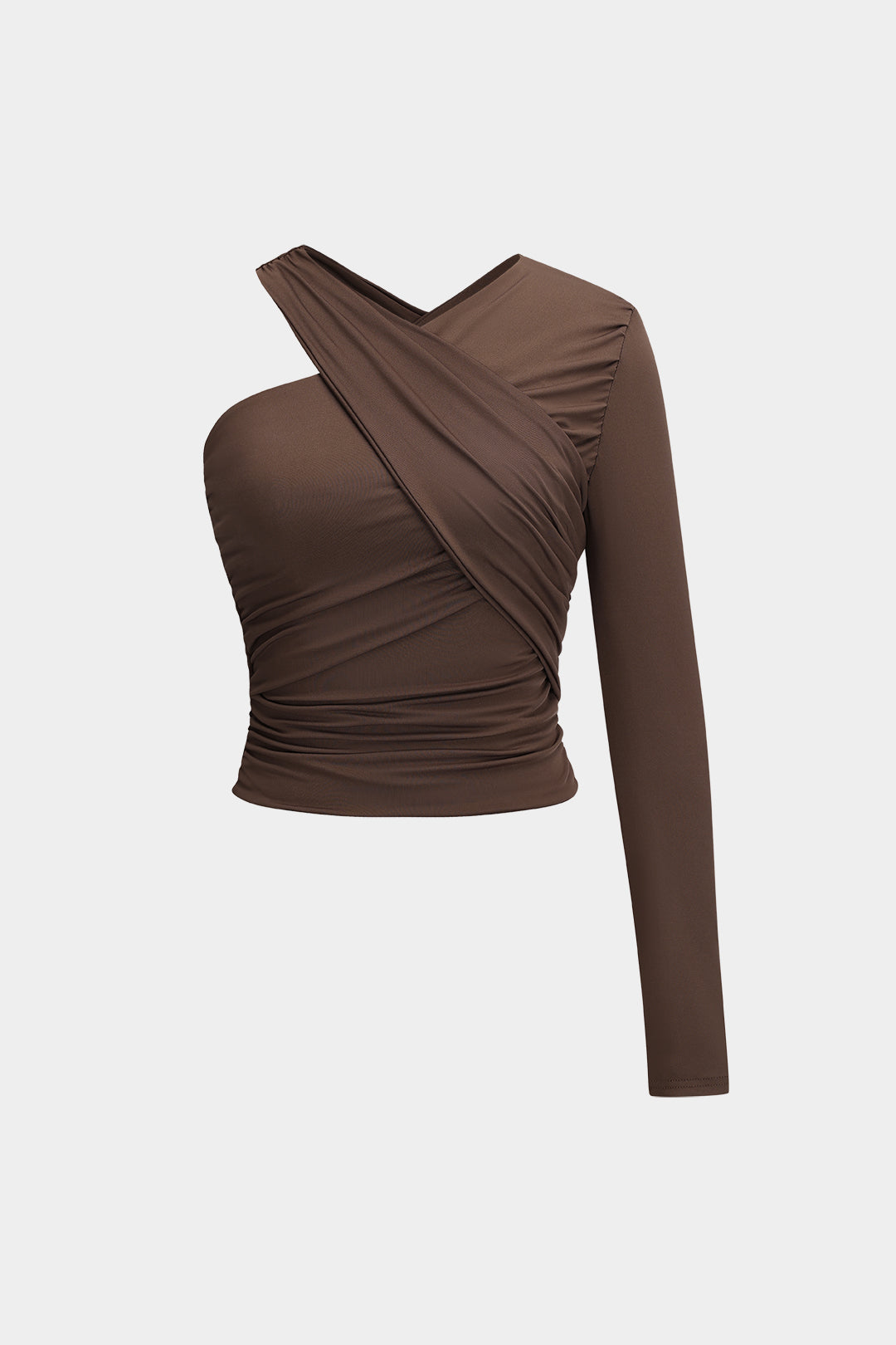 One Shoulder Ruched Long-Sleeve Top