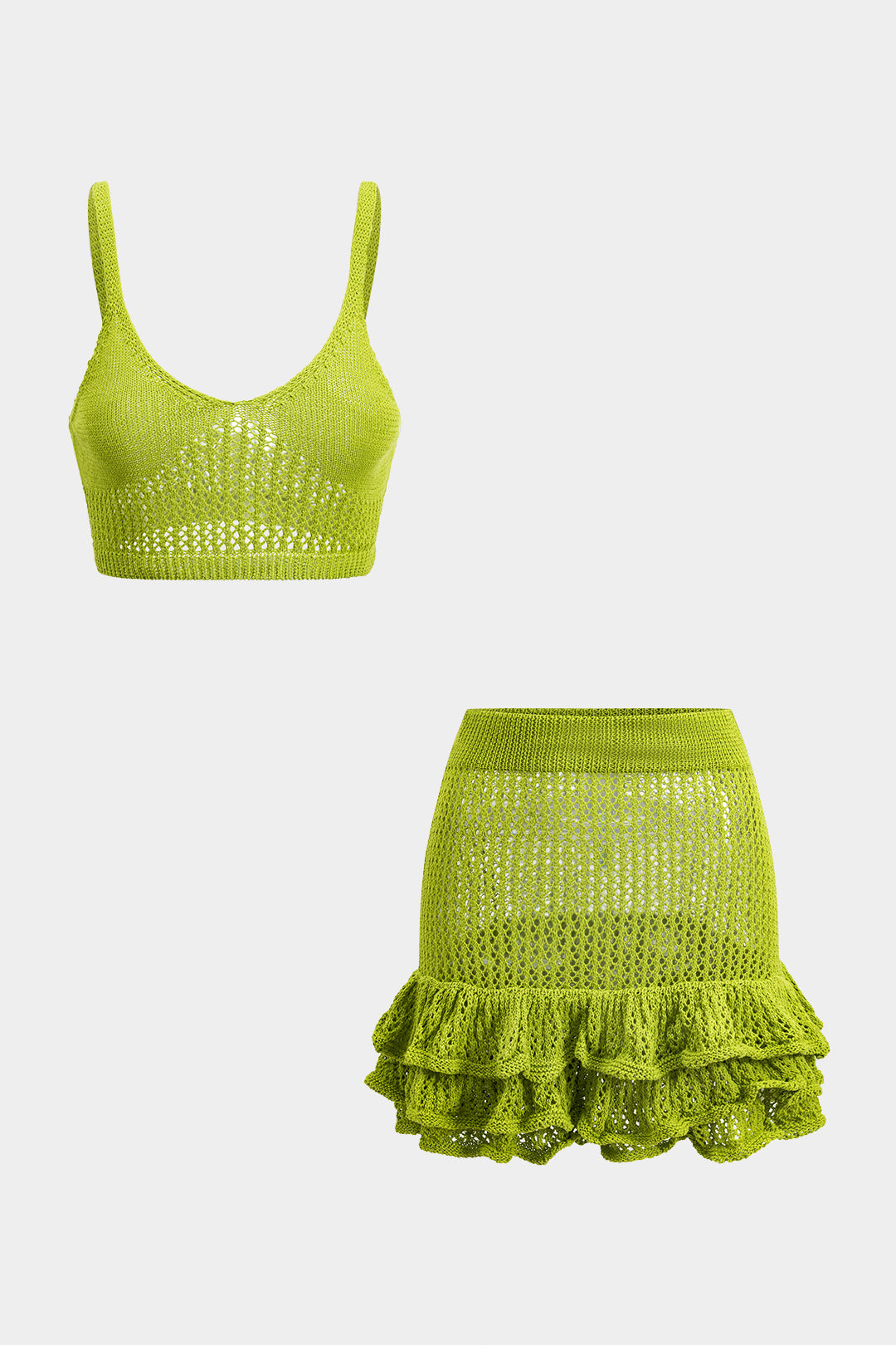 Knit Hollow Out Cami Top And Ruffle Skirt Set