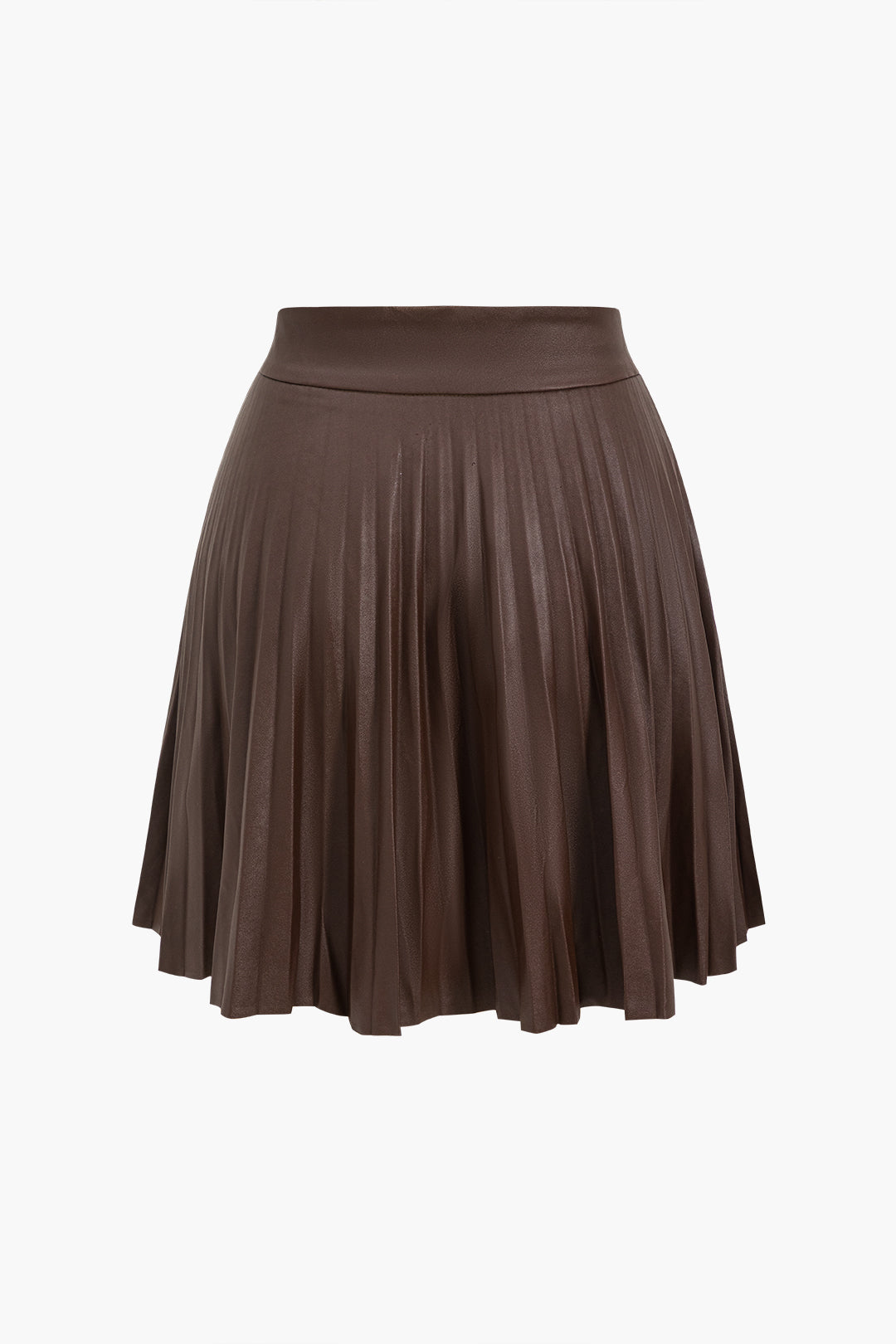 Faux Leather Button Pleated Skirt