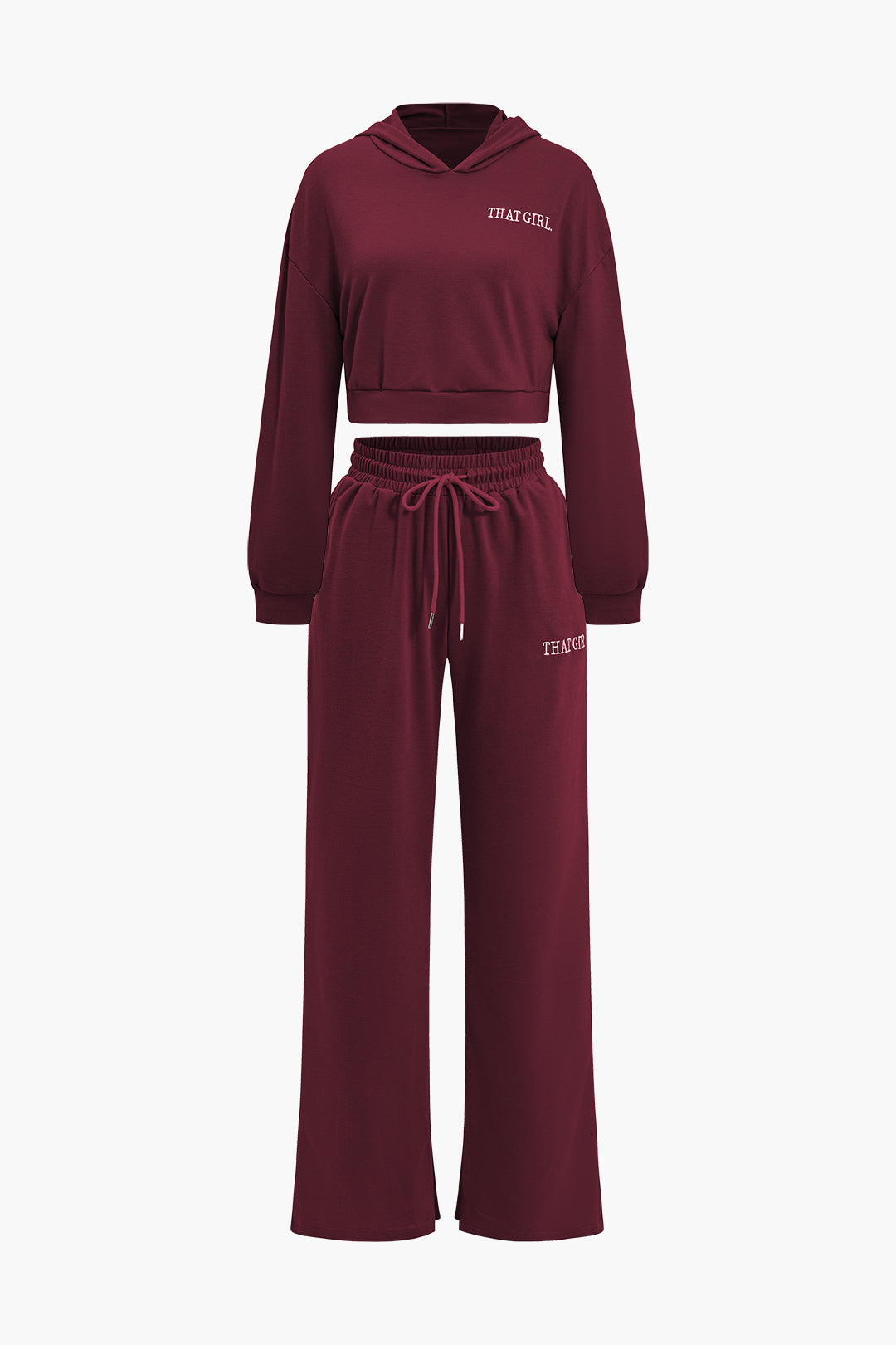 Letter Embroidery Hooded Top And Tie-Up Trousers Set