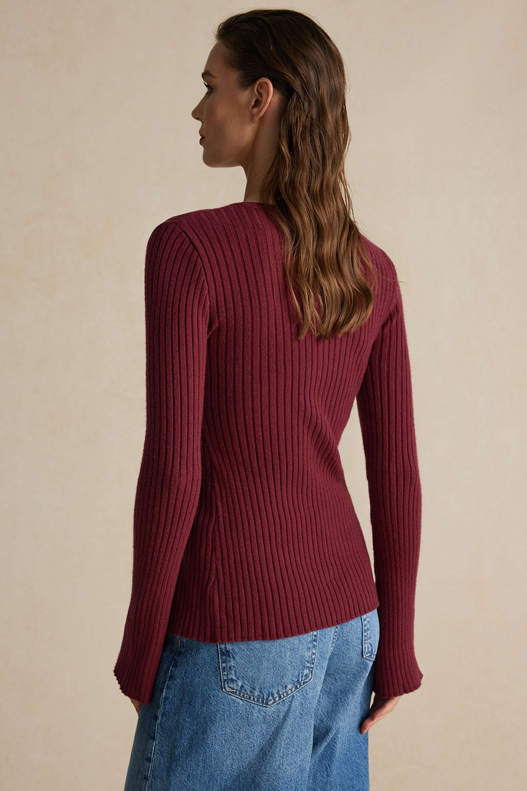 Solid Sweater Button Long-Sleeve Top