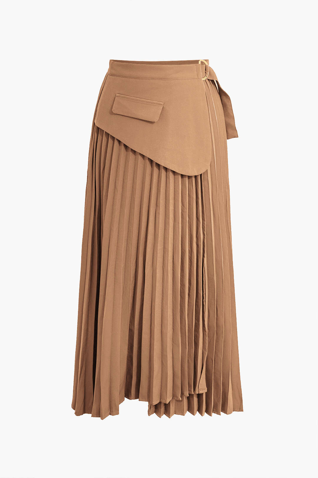 Solid Asymmetrical Pleated Skirt