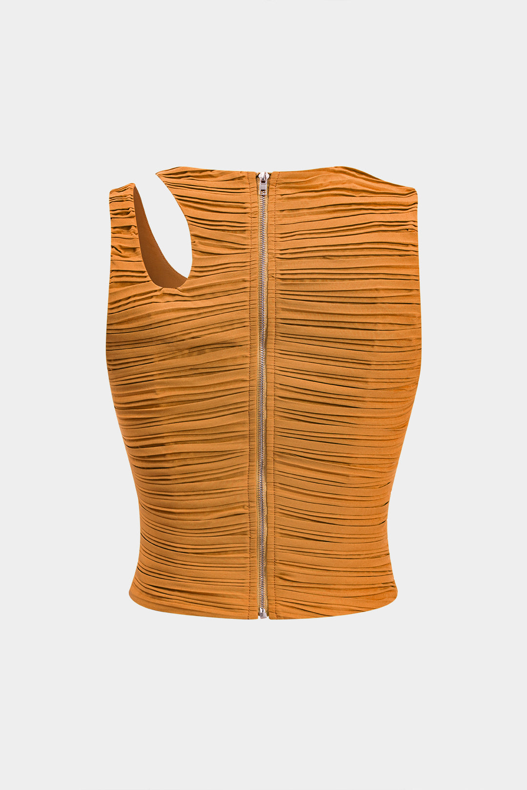 Pleated Cut Out Zipper Tank Top