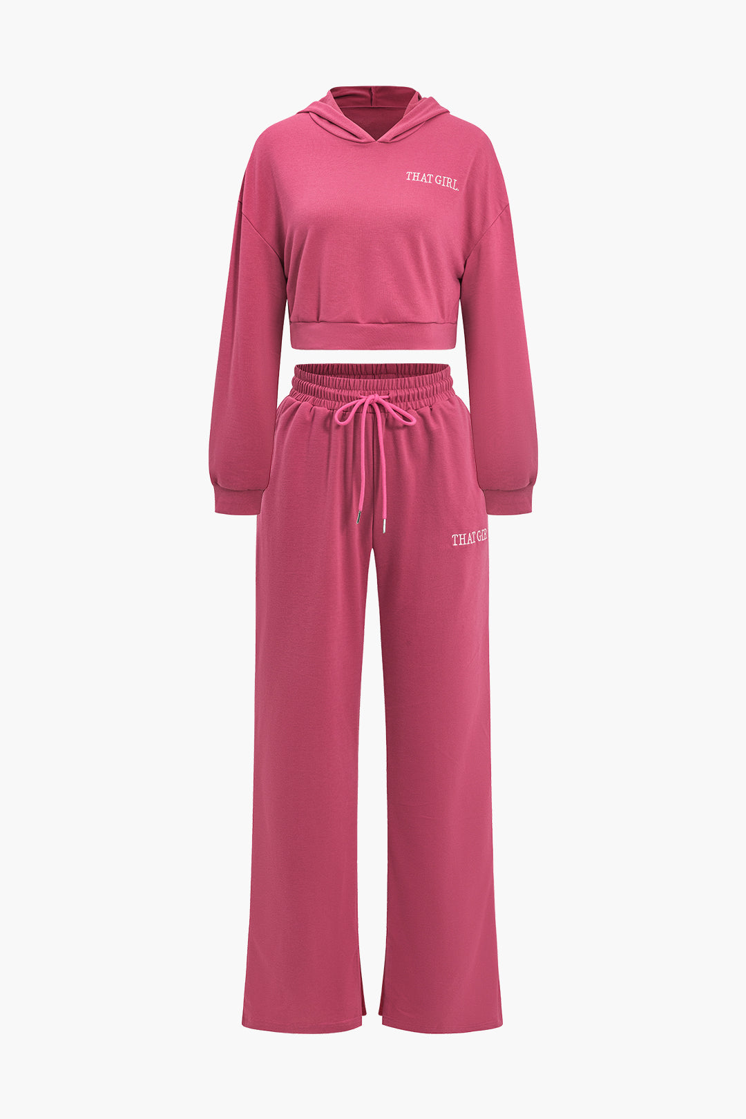 Letter Embroidery Hooded Top And Tie-Up Trousers Set