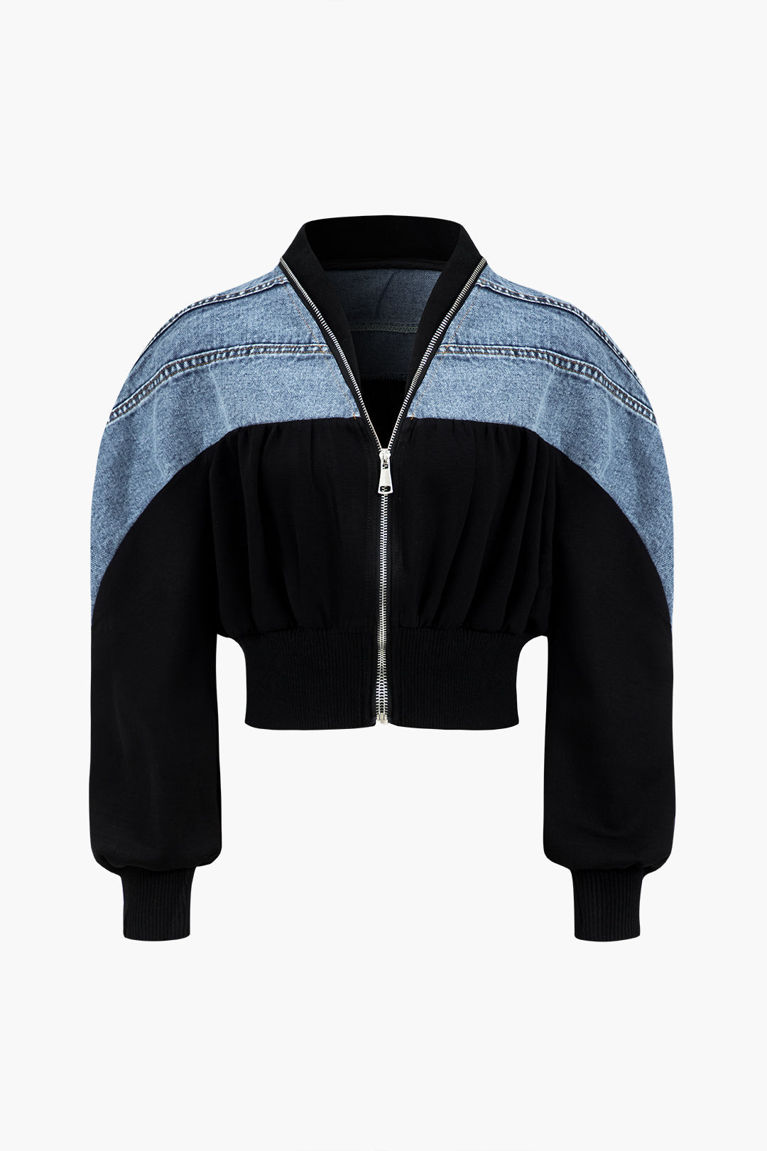 Denim Patchwork Zipper Jacket