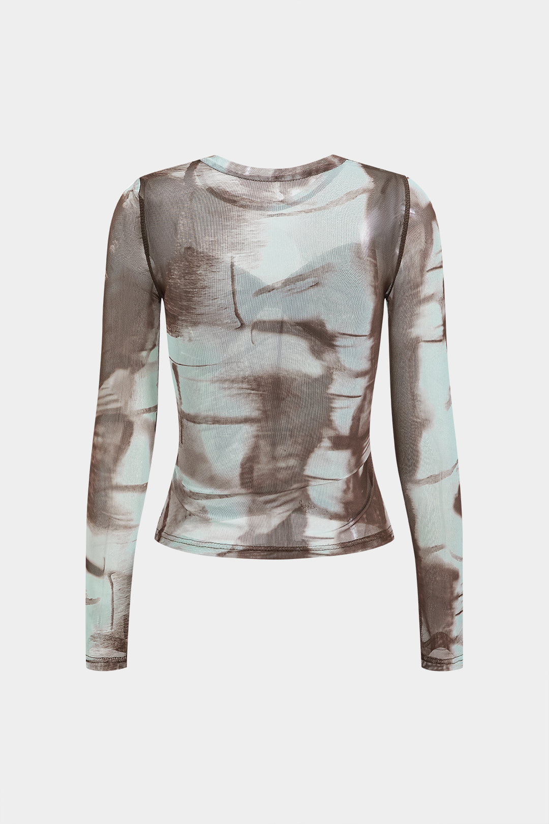 Tie Dye Print Mesh Twist Long-Sleeve Top