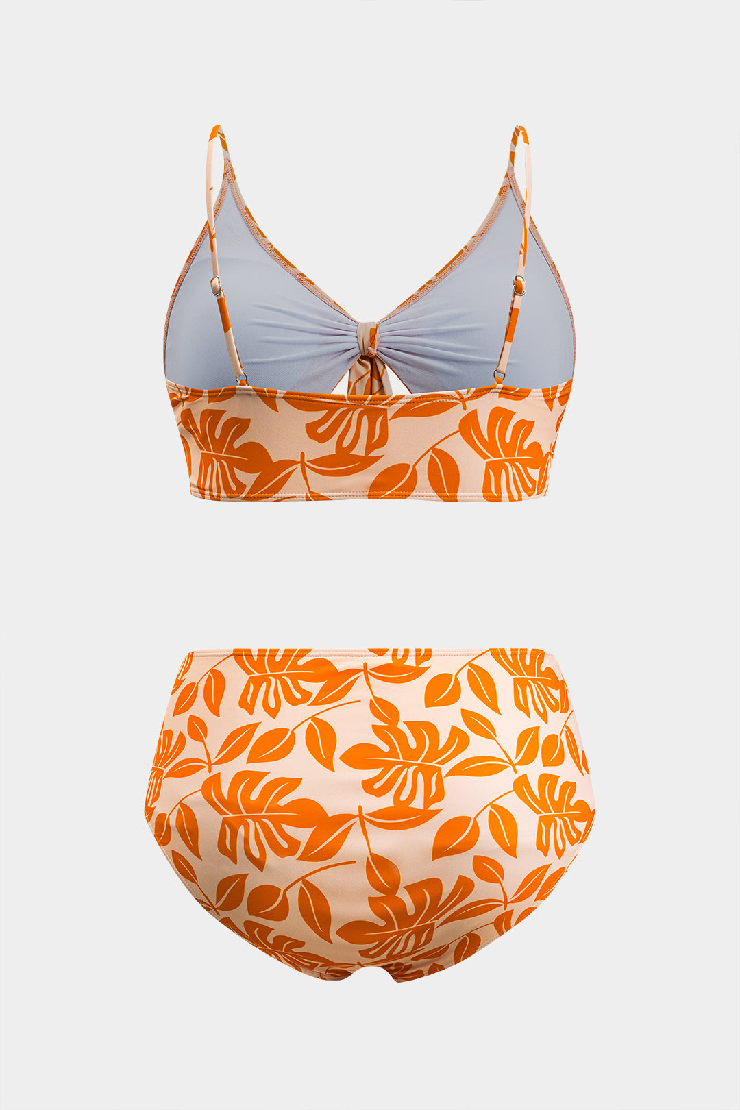 Plus Size Leaves Print Tie Front Bikini Set