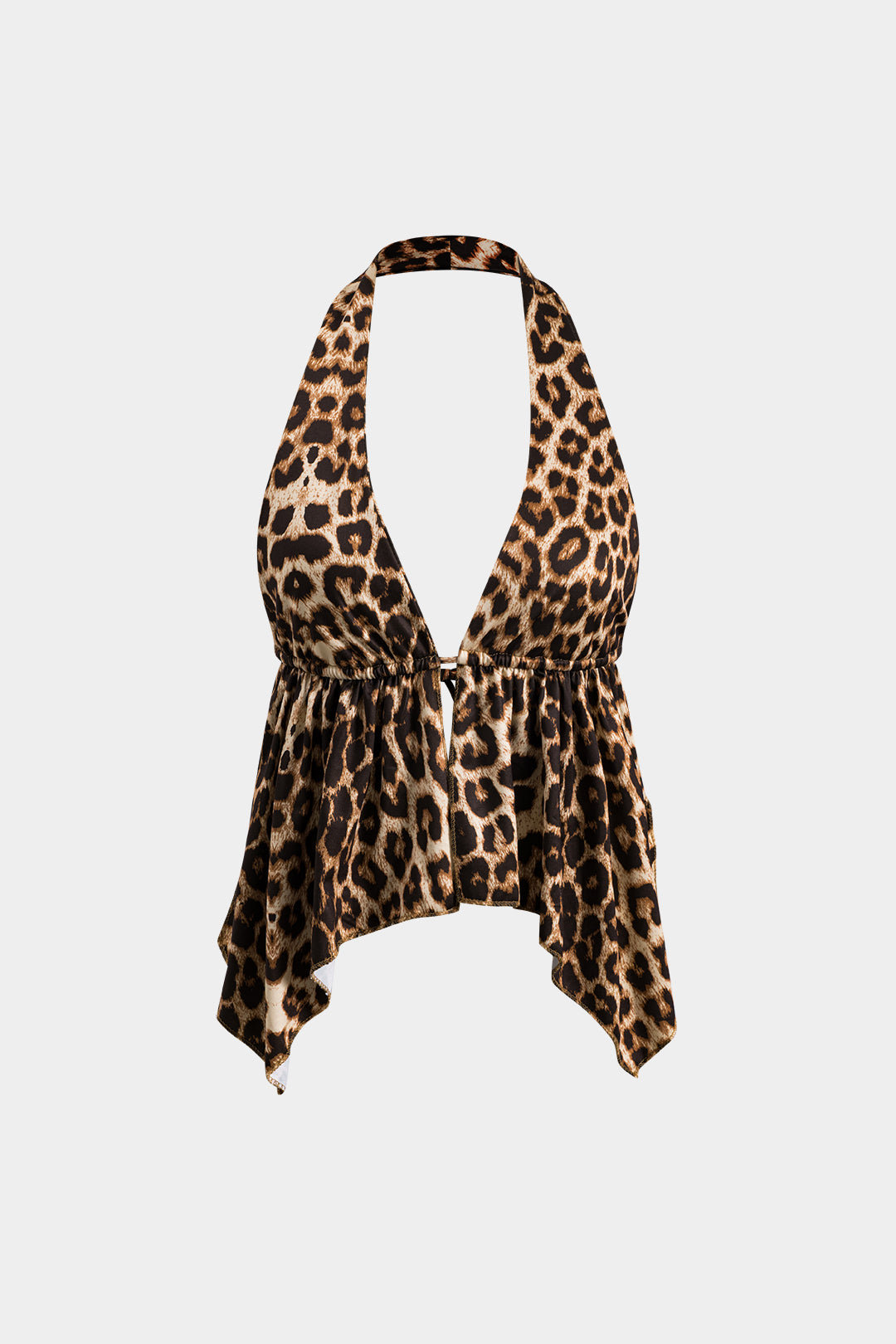 Leopard Print Ruched Tie Back Backless Cami Top