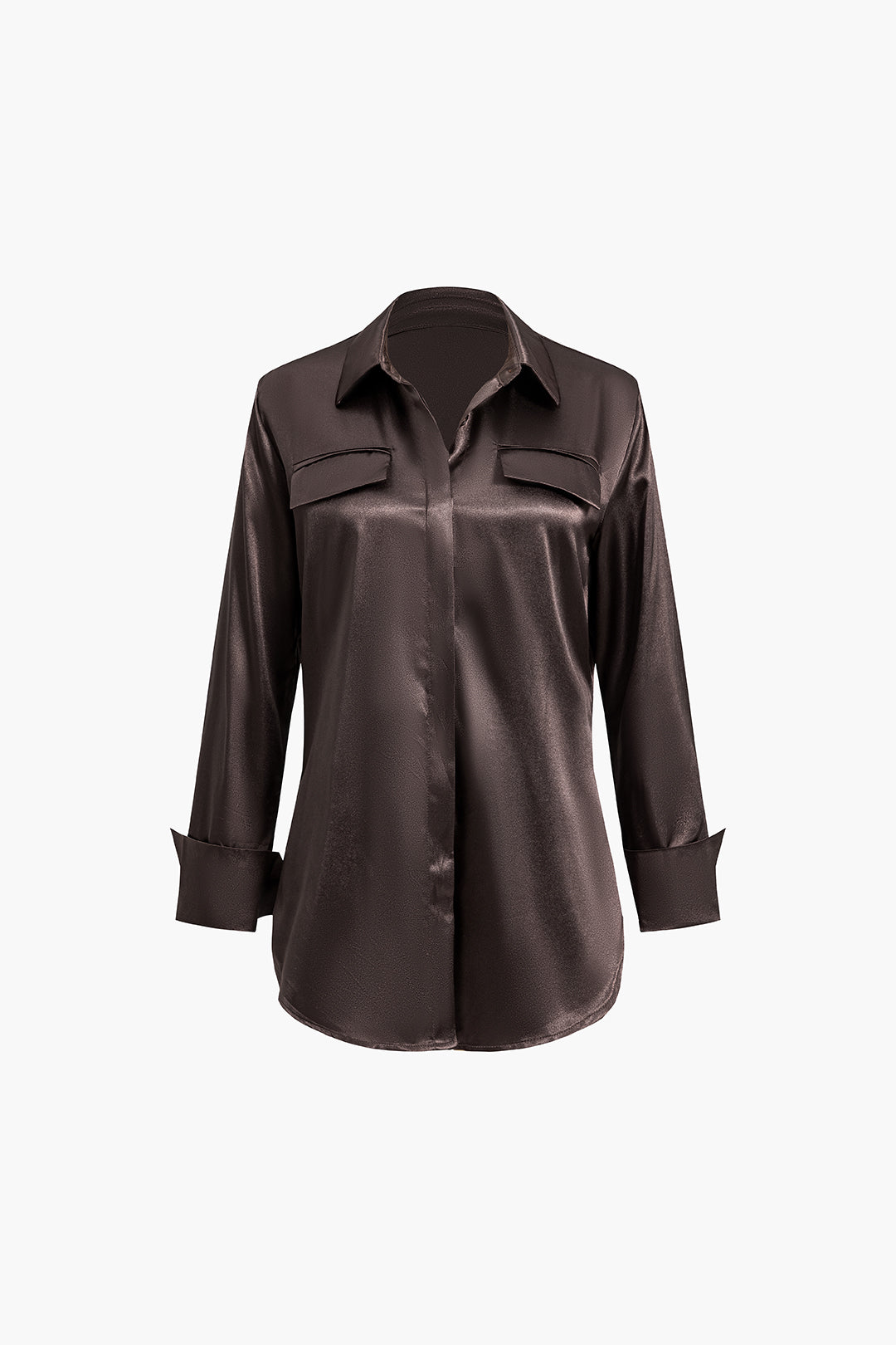 Satin Fake Pocket Long-Sleeve Shirt