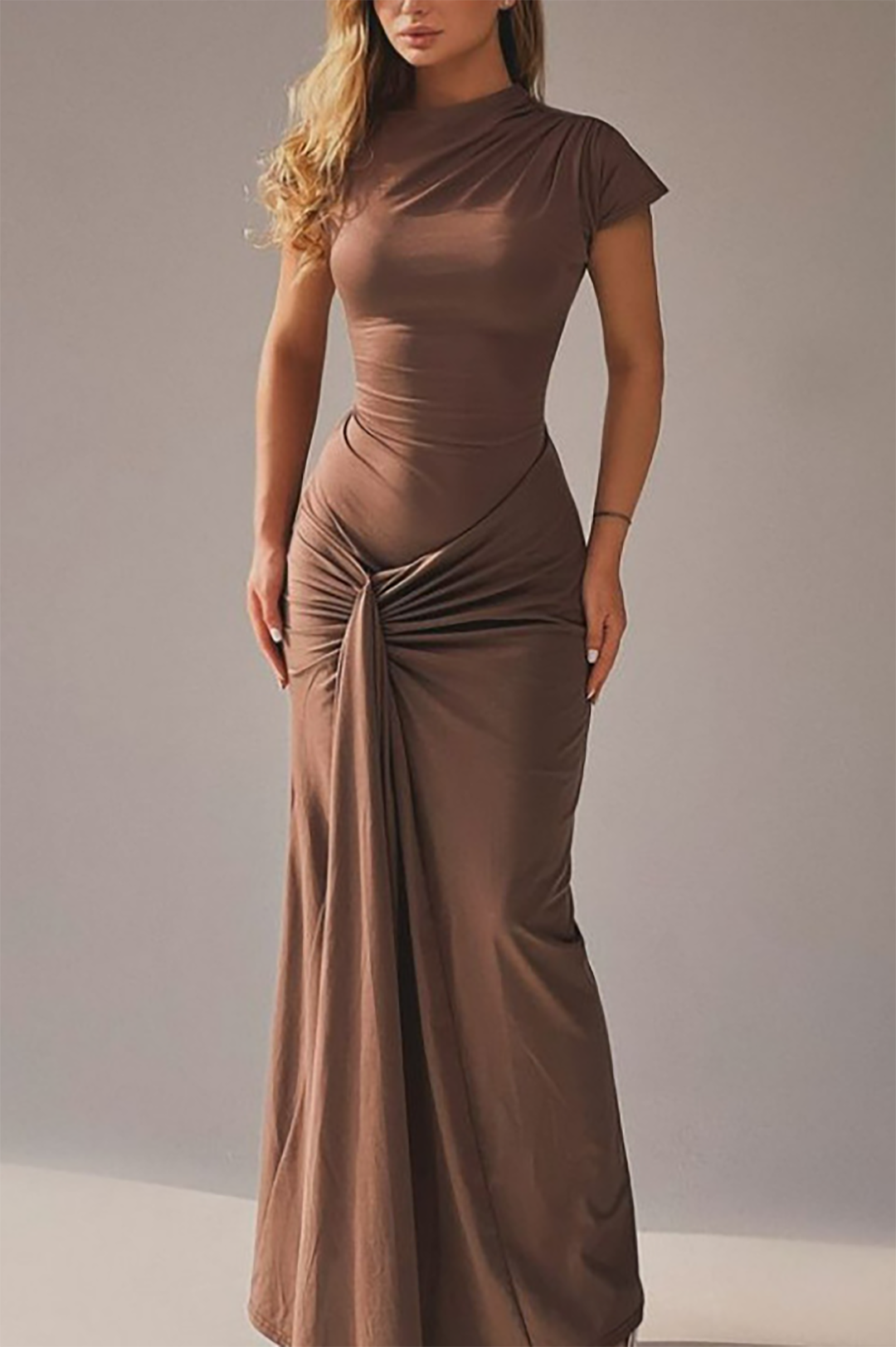 Solid Asymmetrical Knot Maxi Dress