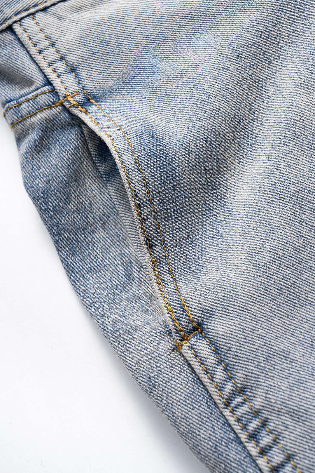 Faded Denim Pleated Button Pocket Wide Leg Jeans