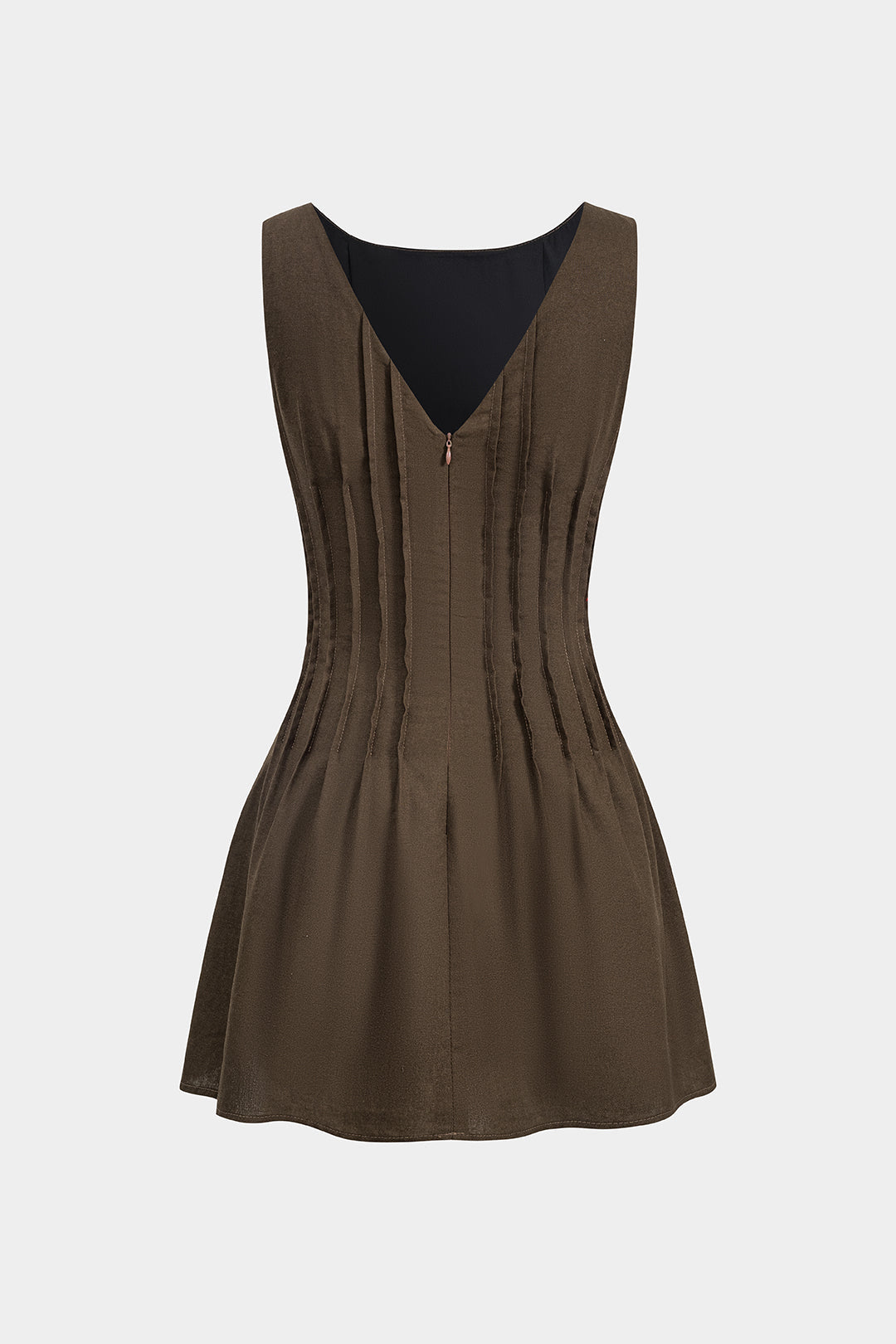 Linen Ruched Zipper Sleeveless Mini Dress