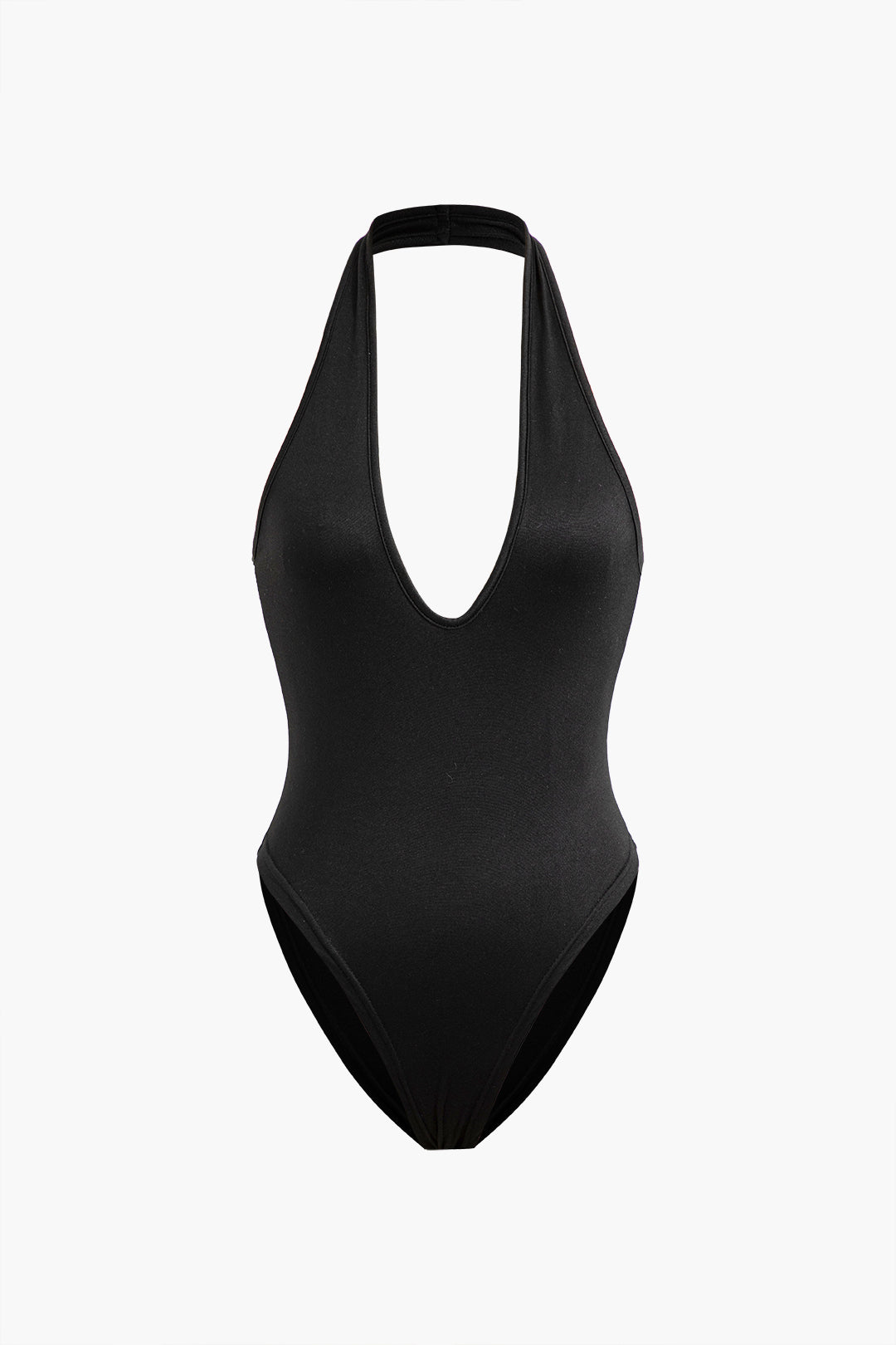 Basic Halter Neck Deep V Neck Sleeveless Bodysuit