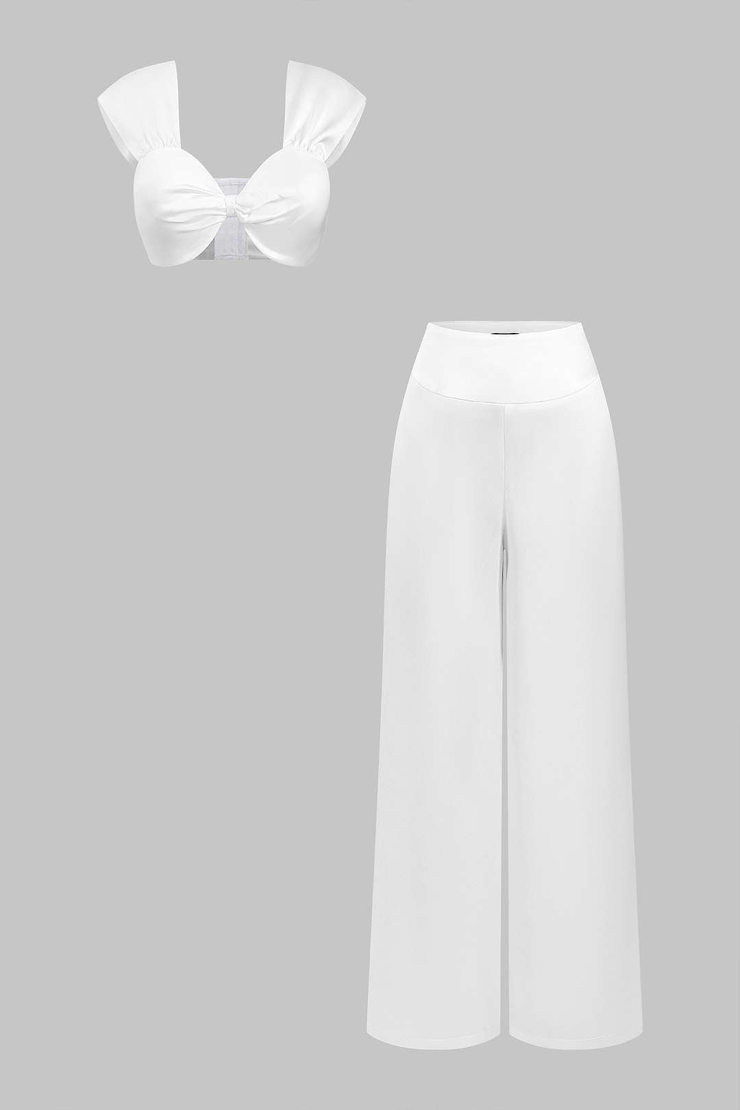 Solid Ruched Top And Trousers Set