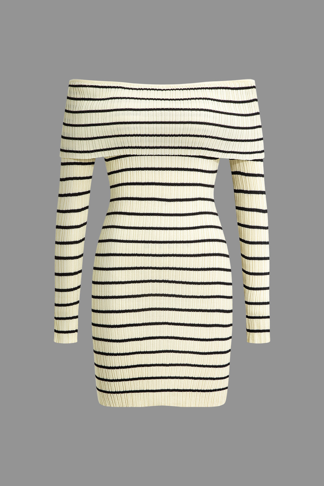 Stripe Print Knit Wrap Off Shoulder Dress