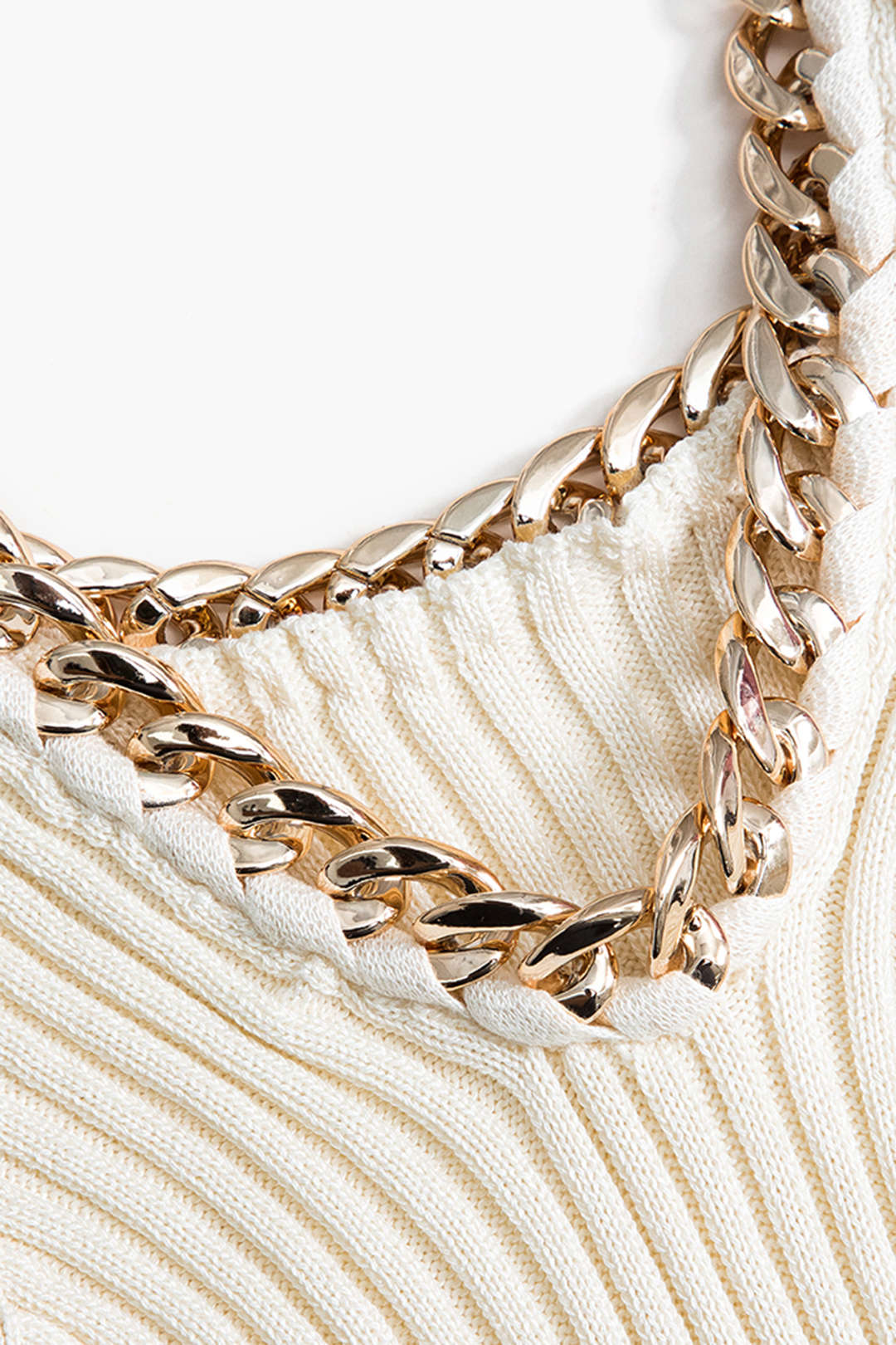 Knitted Metallic Chain Detail Tank Top