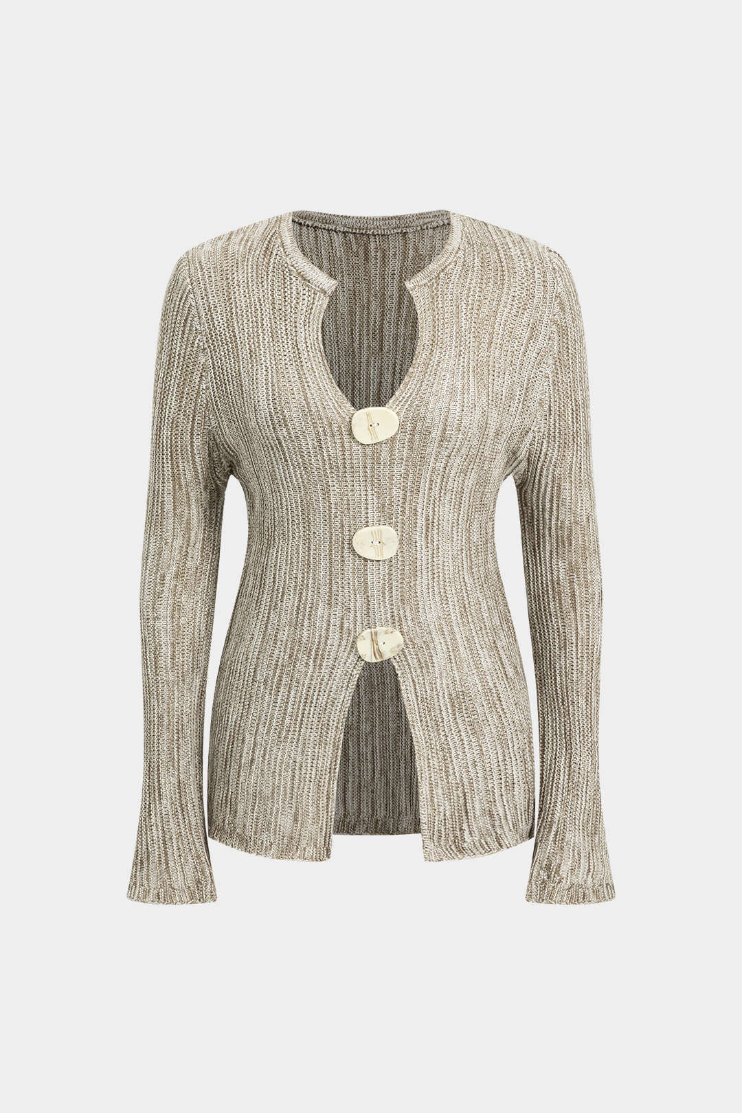 Knitted Cut Out Button Long-Sleeve Top