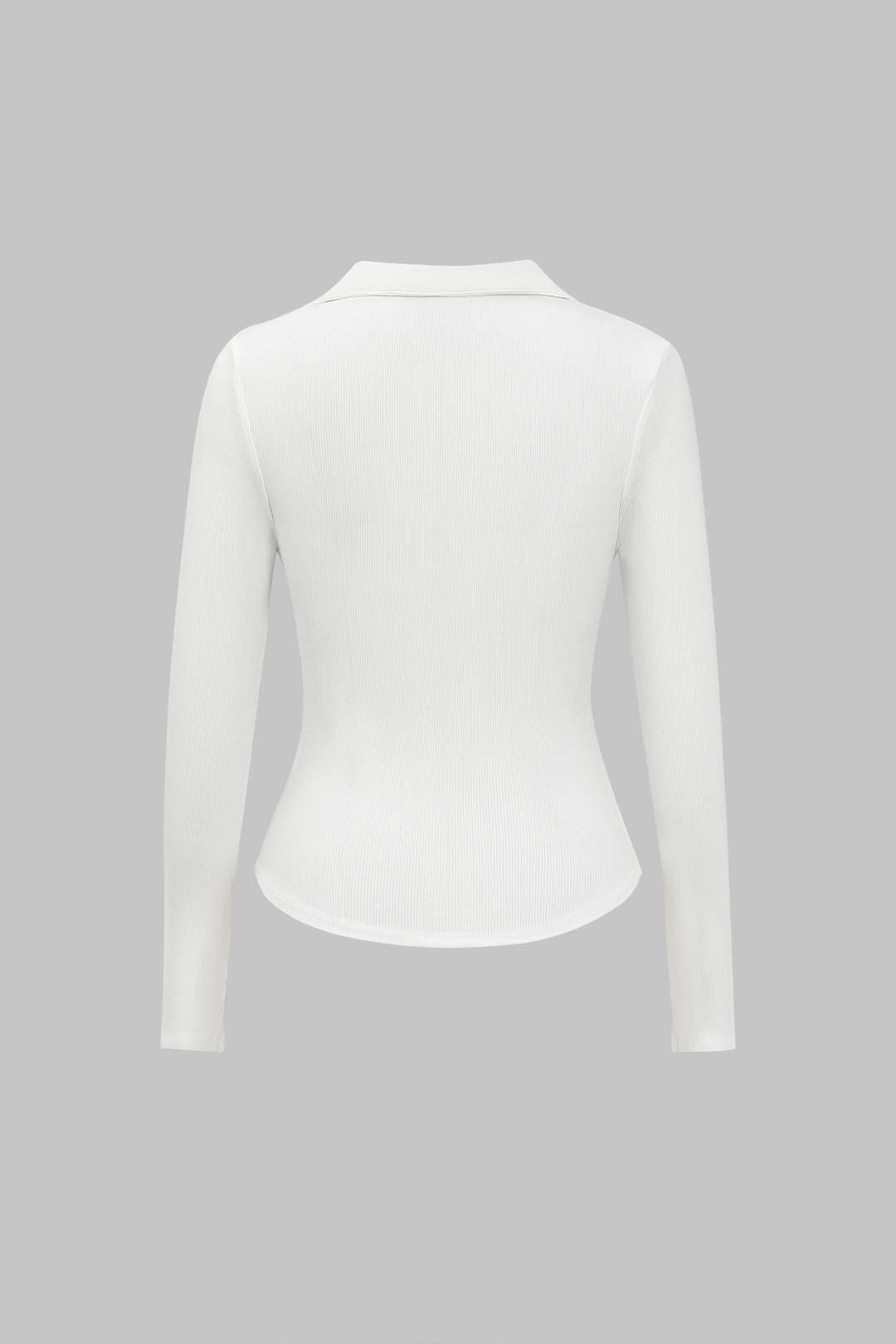 Solid Button V-Neck Long-Sleeve Top