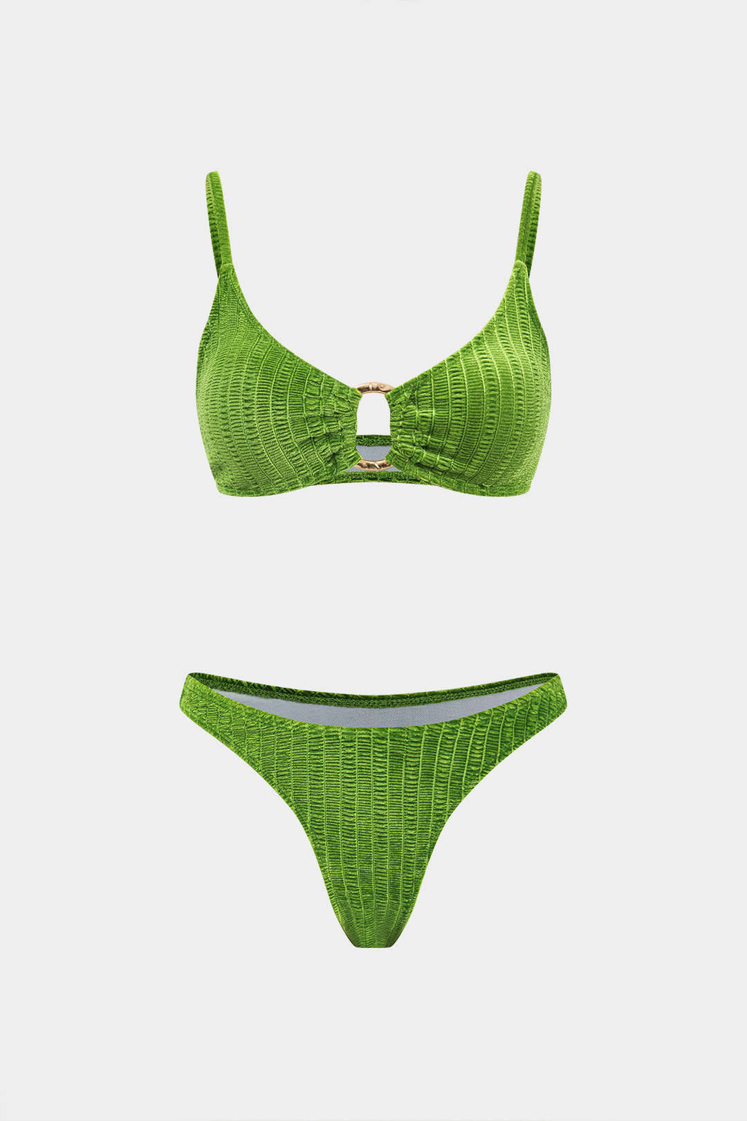 Velvet Textured O-ring  3-Piece Bikini Set