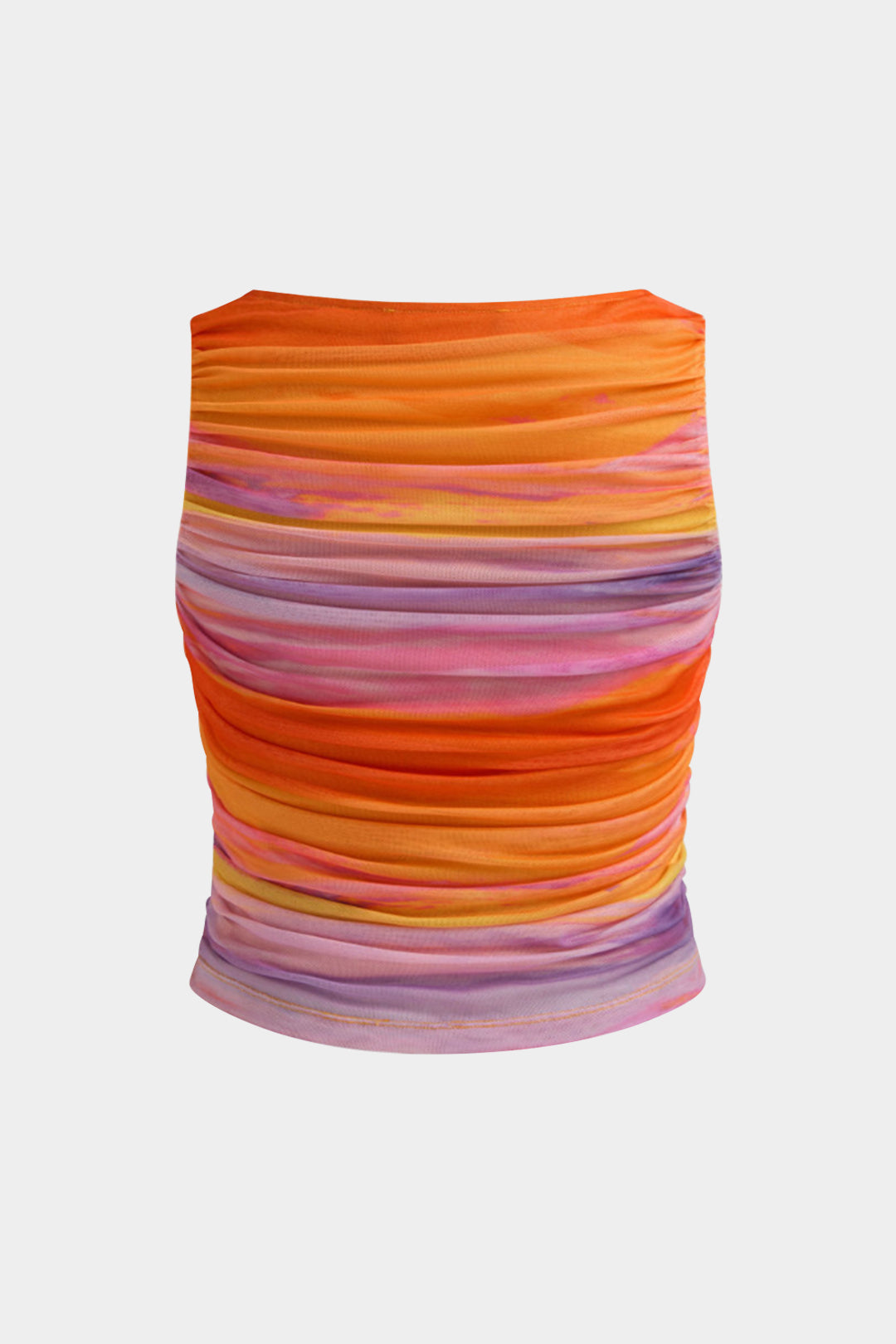 Plus Size Ombre Print Mesh Ruched Tank Top