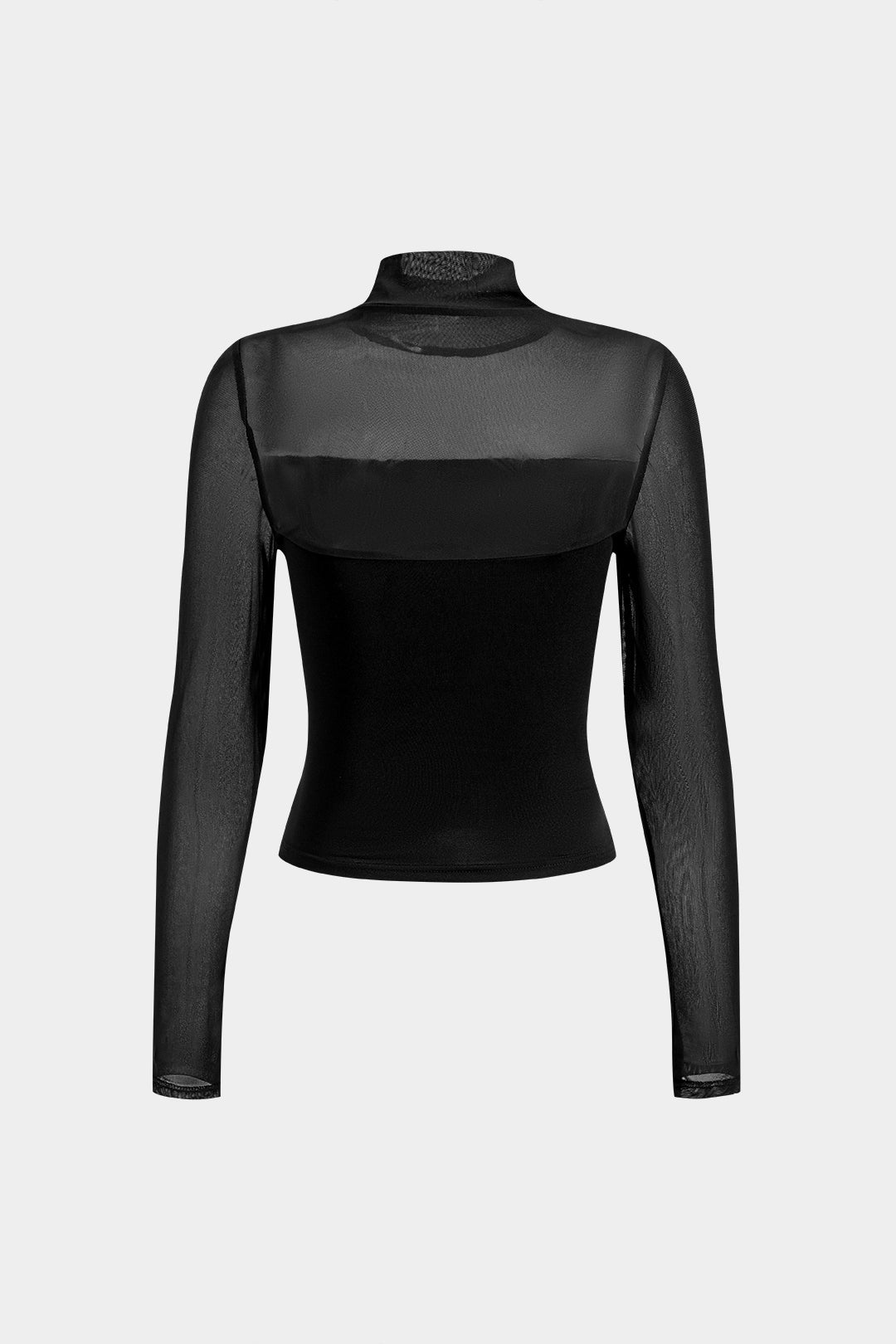 Mesh Patchwork Round Neck Long-Sleeve Top