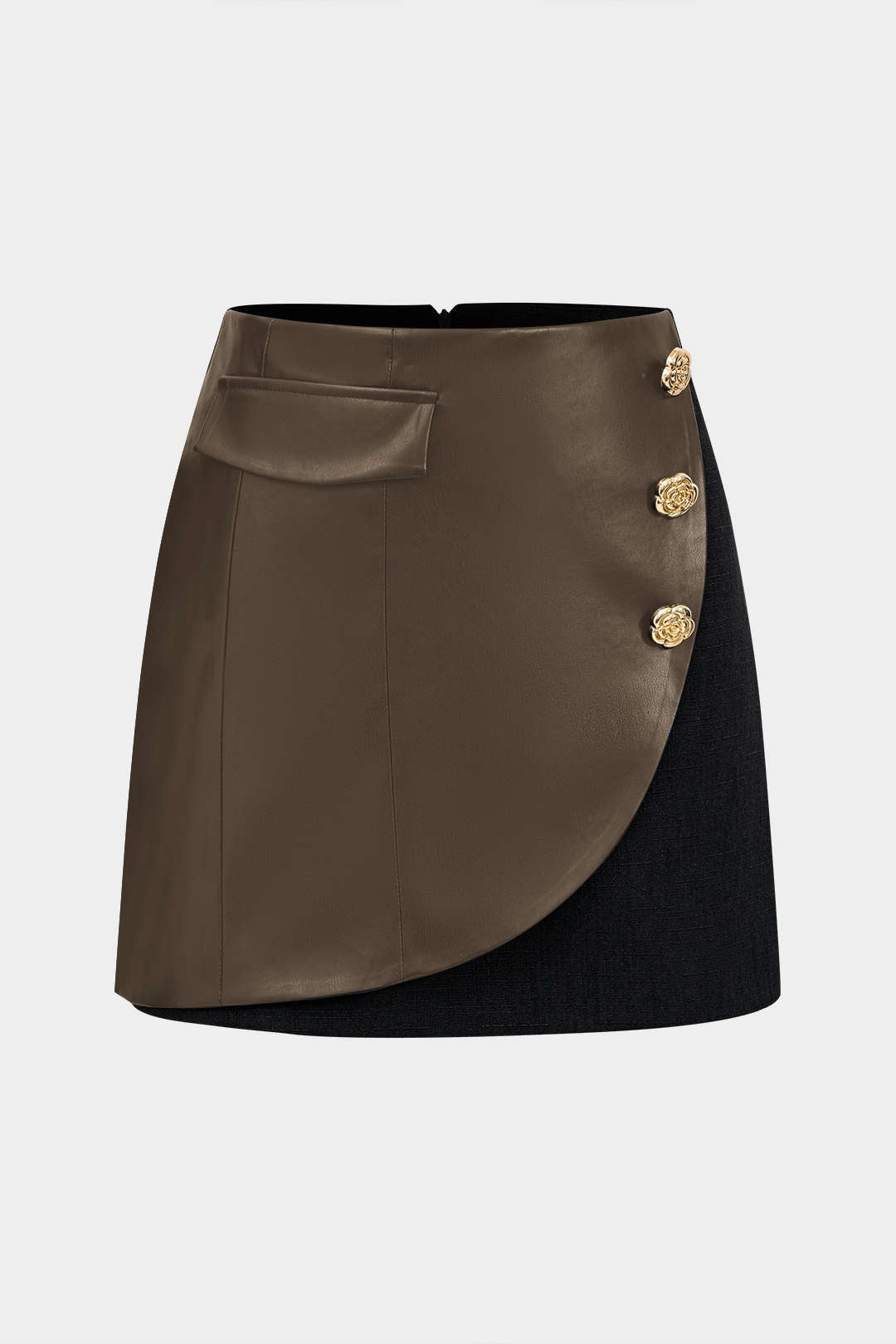 Faux Leather Button Mini Skirt