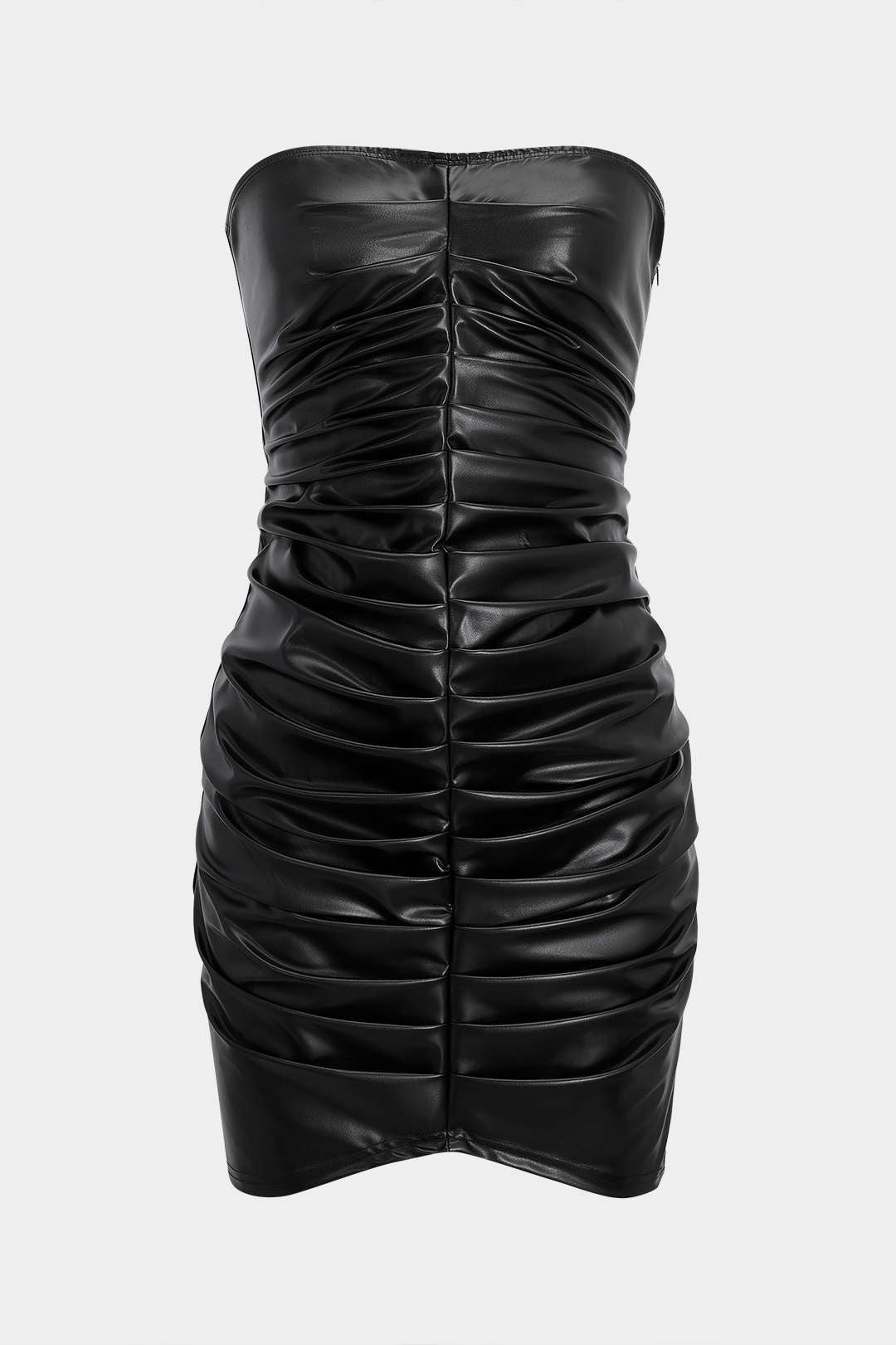 Faux Leather Ruched Strapless Sleeveless Mini Dress