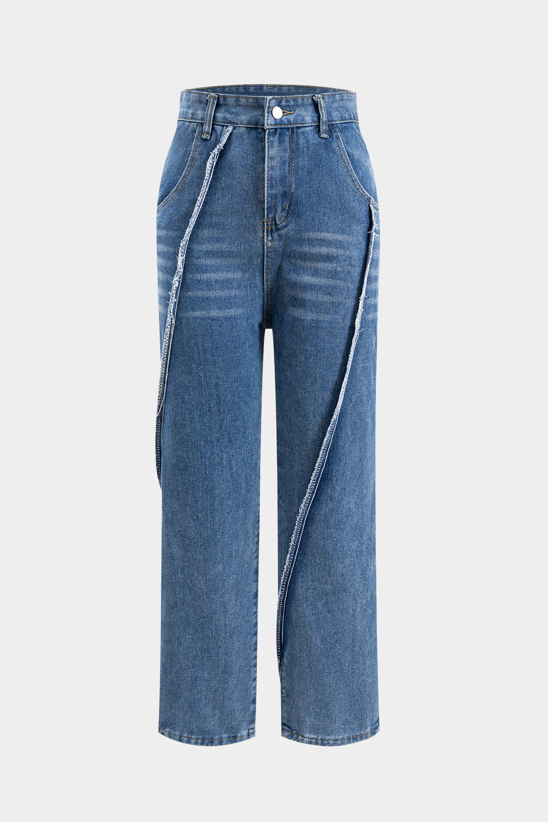 Denim Button Pocket Wide Leg Jeans