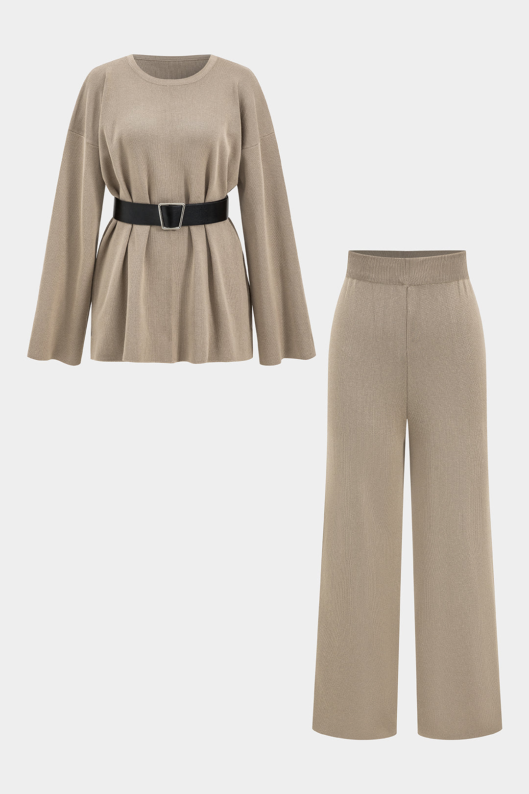 Sweater Belted Top And Pants Set