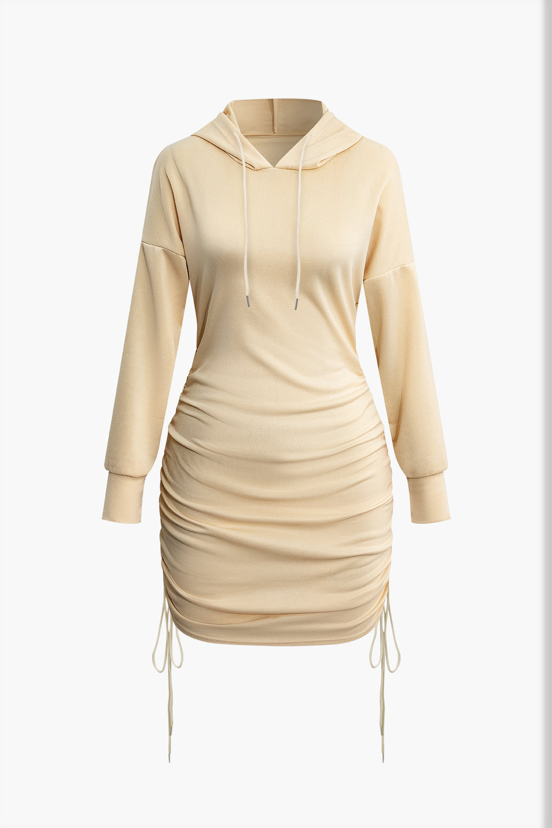 Solid Drawstring Hooded Mini Dress