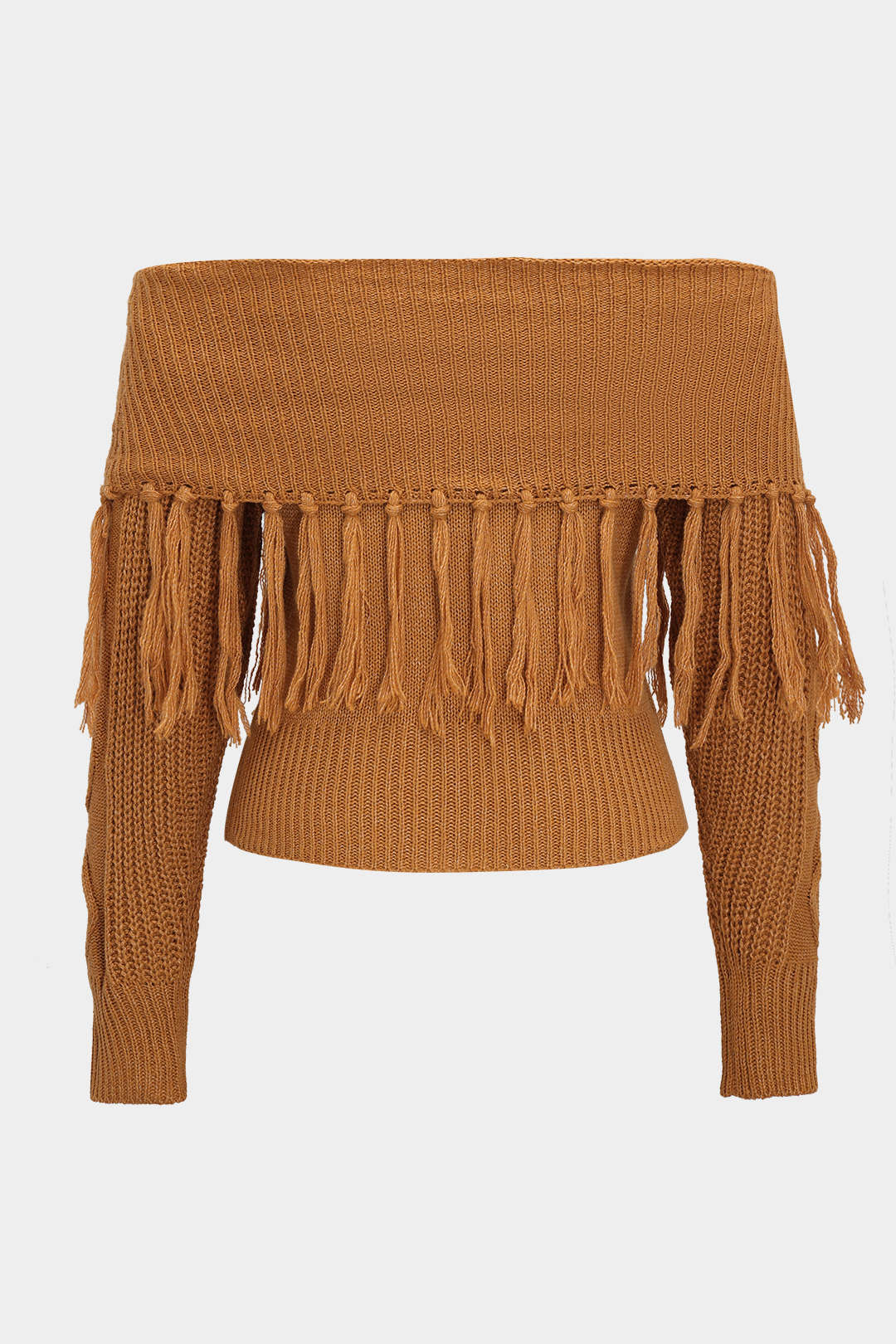 Sweater Fringe Off-Shoulder Top