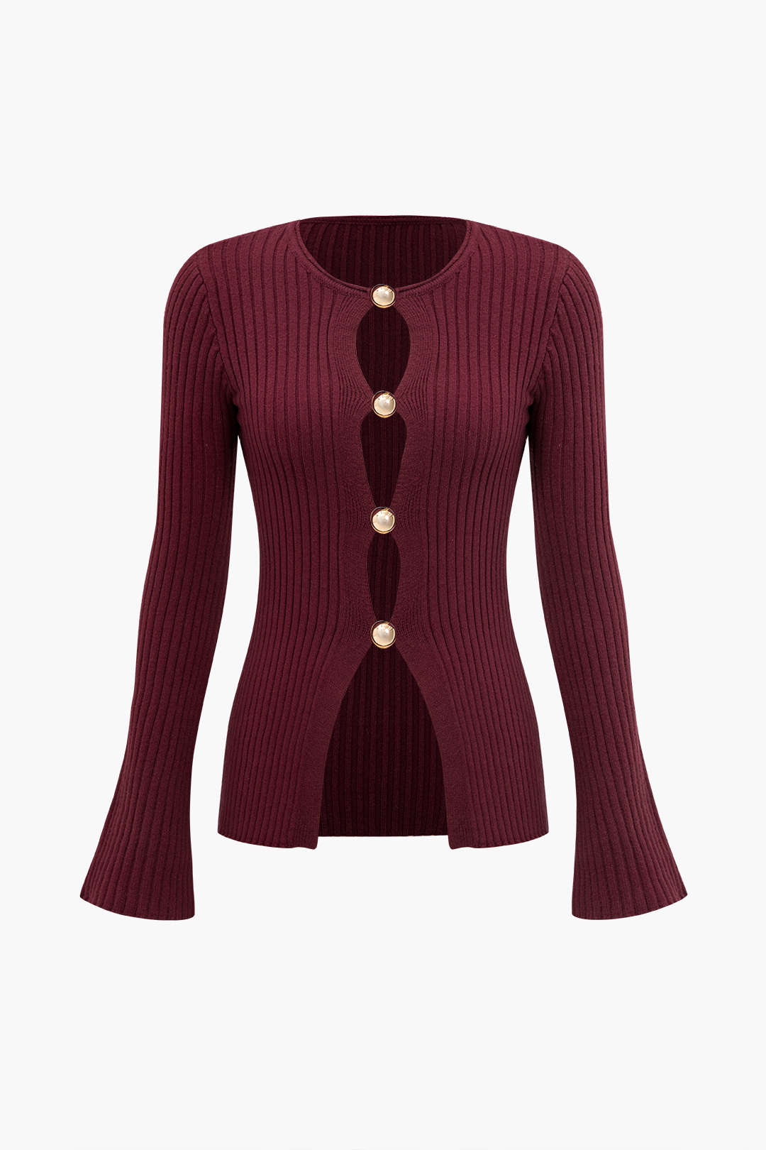 Solid Sweater Button Long-Sleeve Top