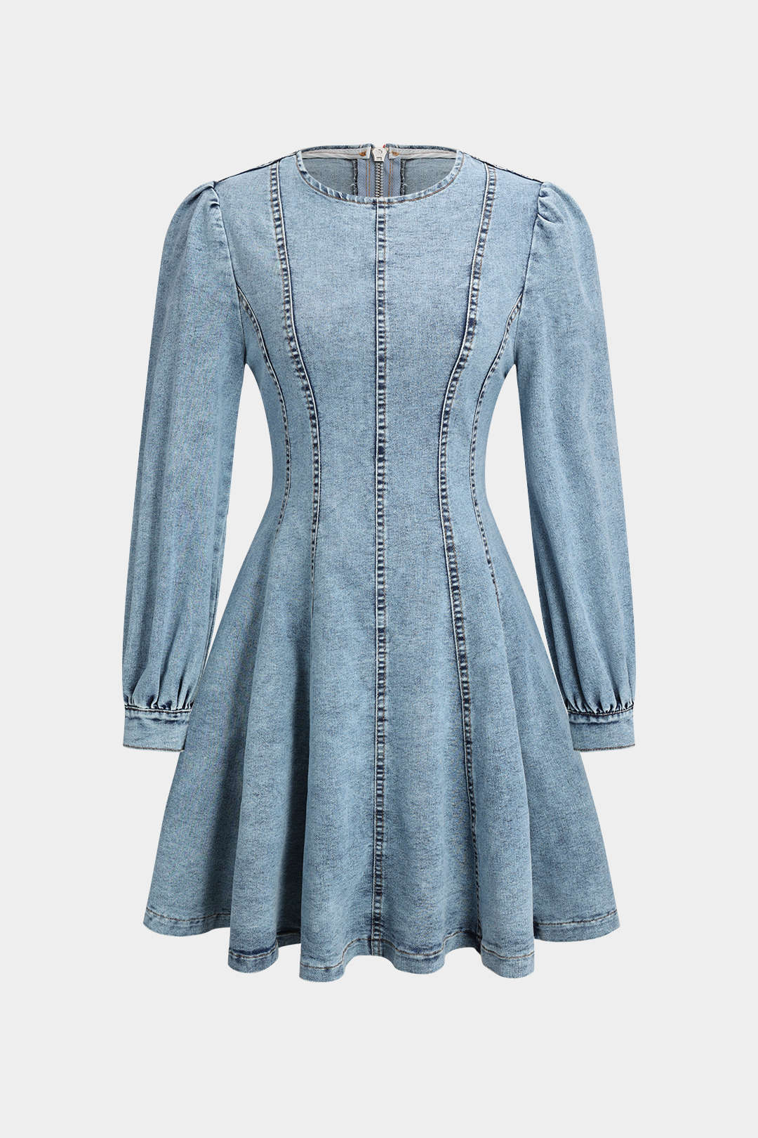 Denim Zippper Corset Long Sleeve Dress