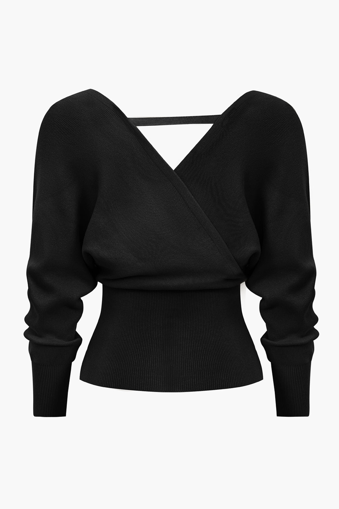 Solid V-neck Sweater Long-Sleeve Top